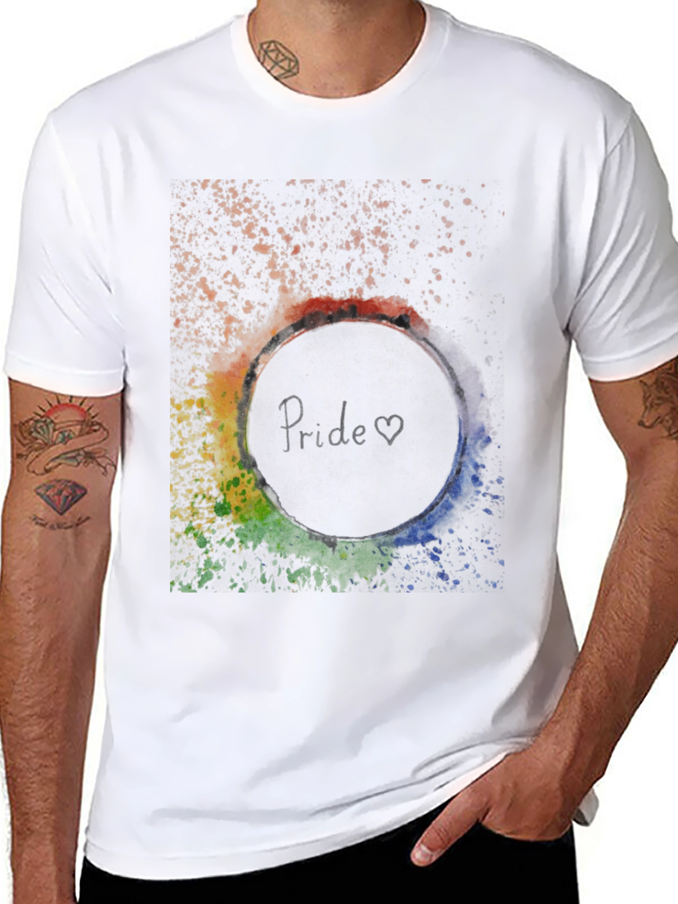 Pride T-Shirt - Rainbow Splatter Circle