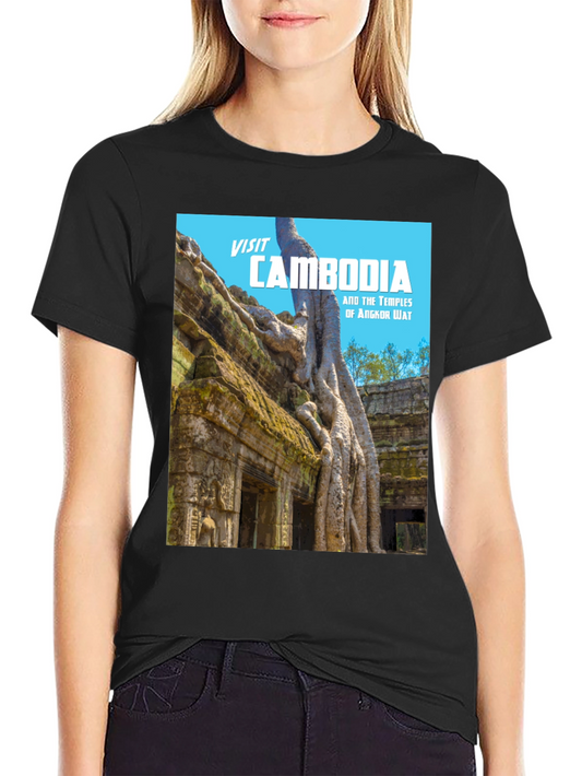 Visit Cambodia T-Shirt - Angkor Wat Temples Black Tee