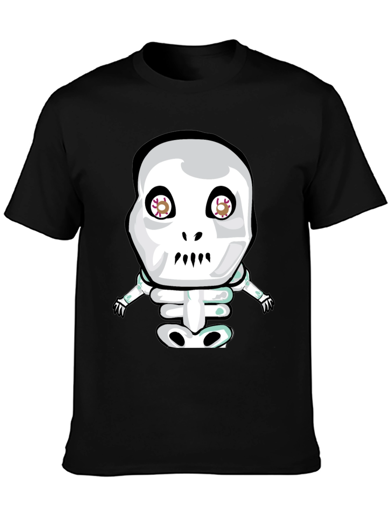 Cartoon Skeleton Graphic Tee - Black