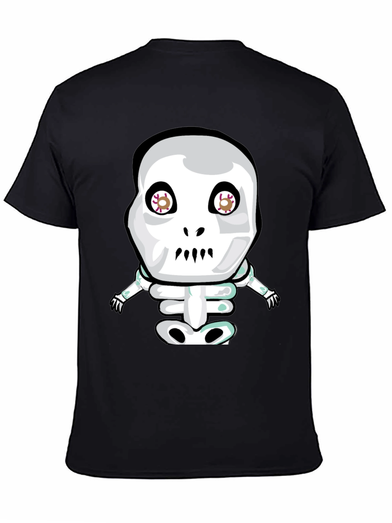 Cartoon Skeleton Graphic Tee - Black