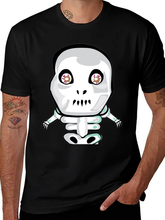 Cartoon Skeleton Graphic Tee - Black