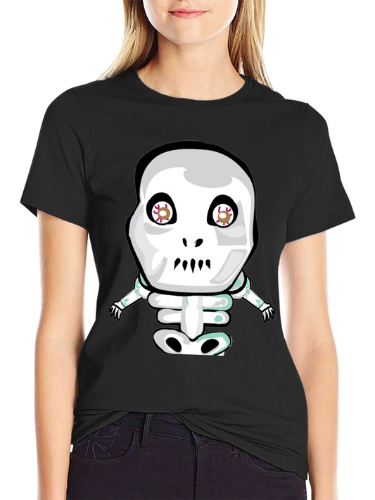 Cartoon Skeleton Graphic Tee - Black