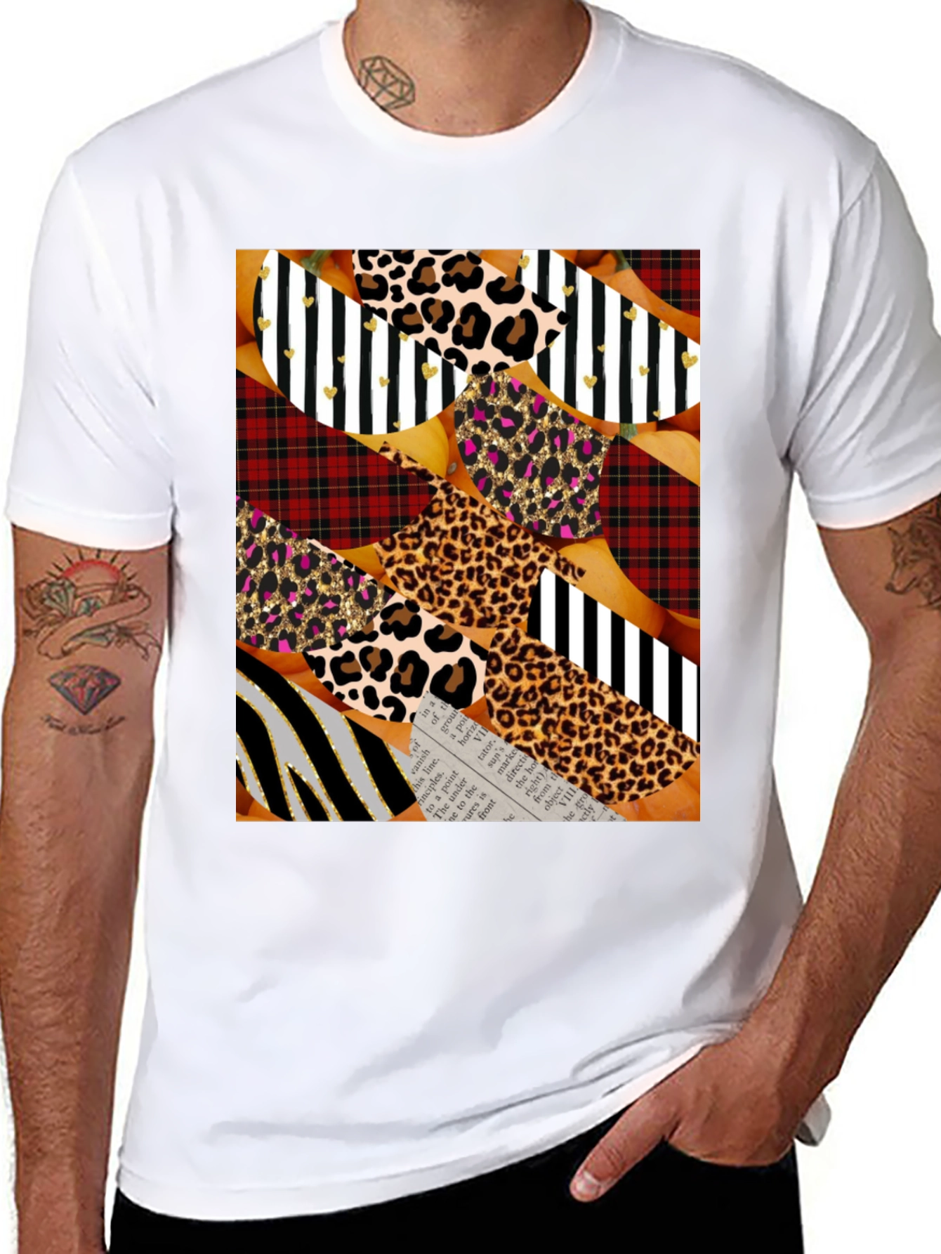 Abstract Patchwork Print Crew Neck T-Shirt