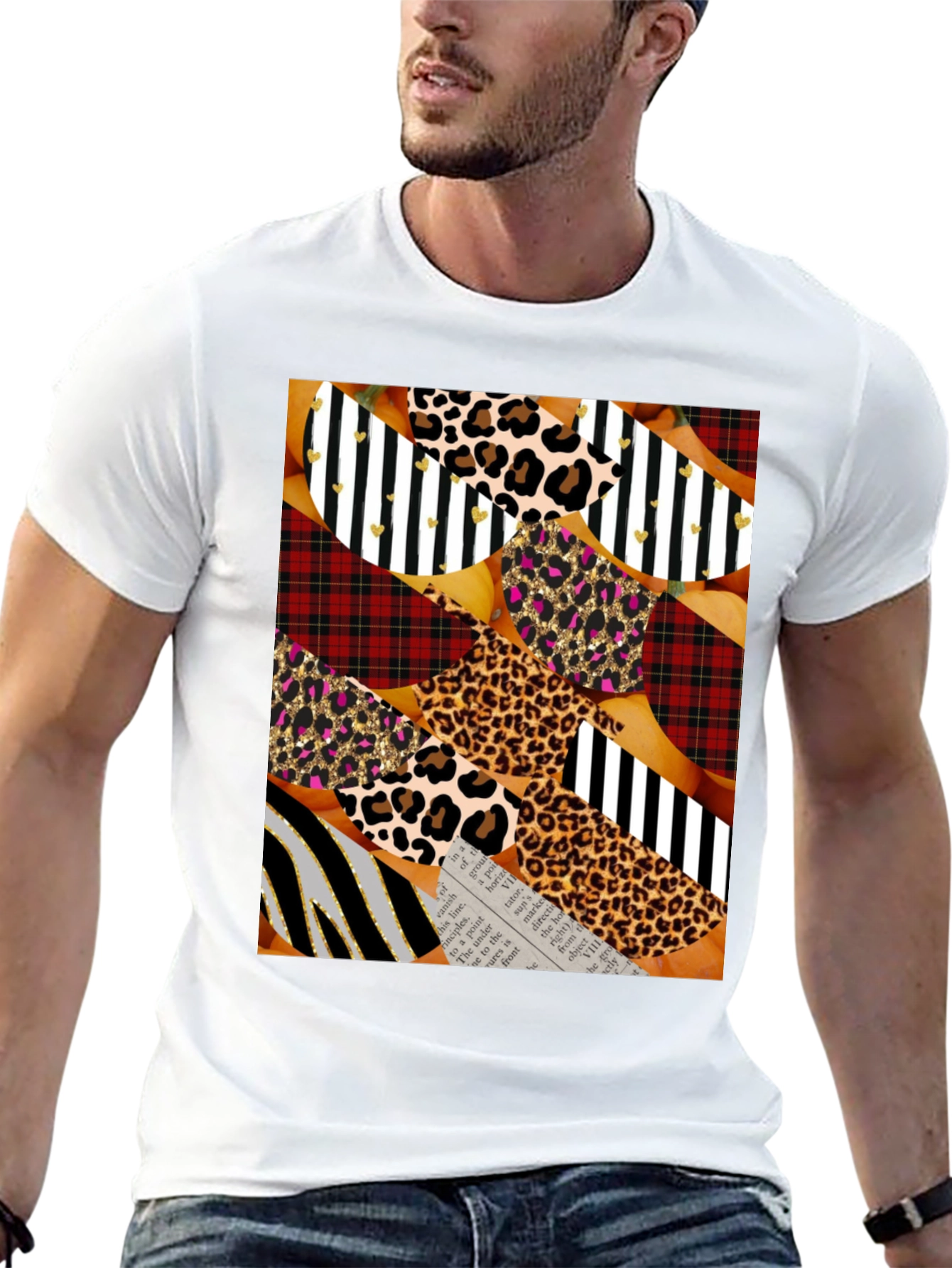 Abstract Patchwork Print Crew Neck T-Shirt