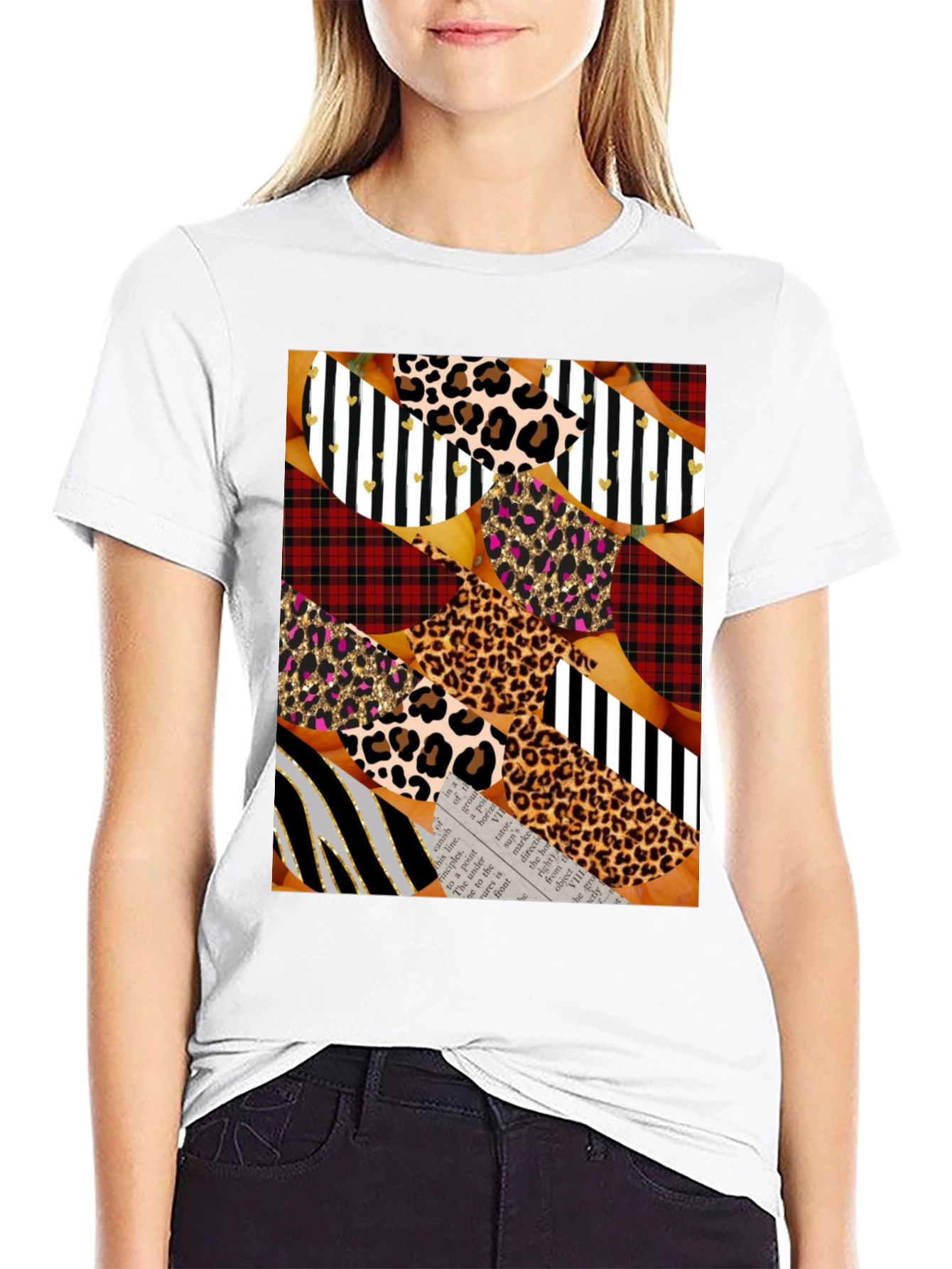 Abstract Patchwork Print Crew Neck T-Shirt