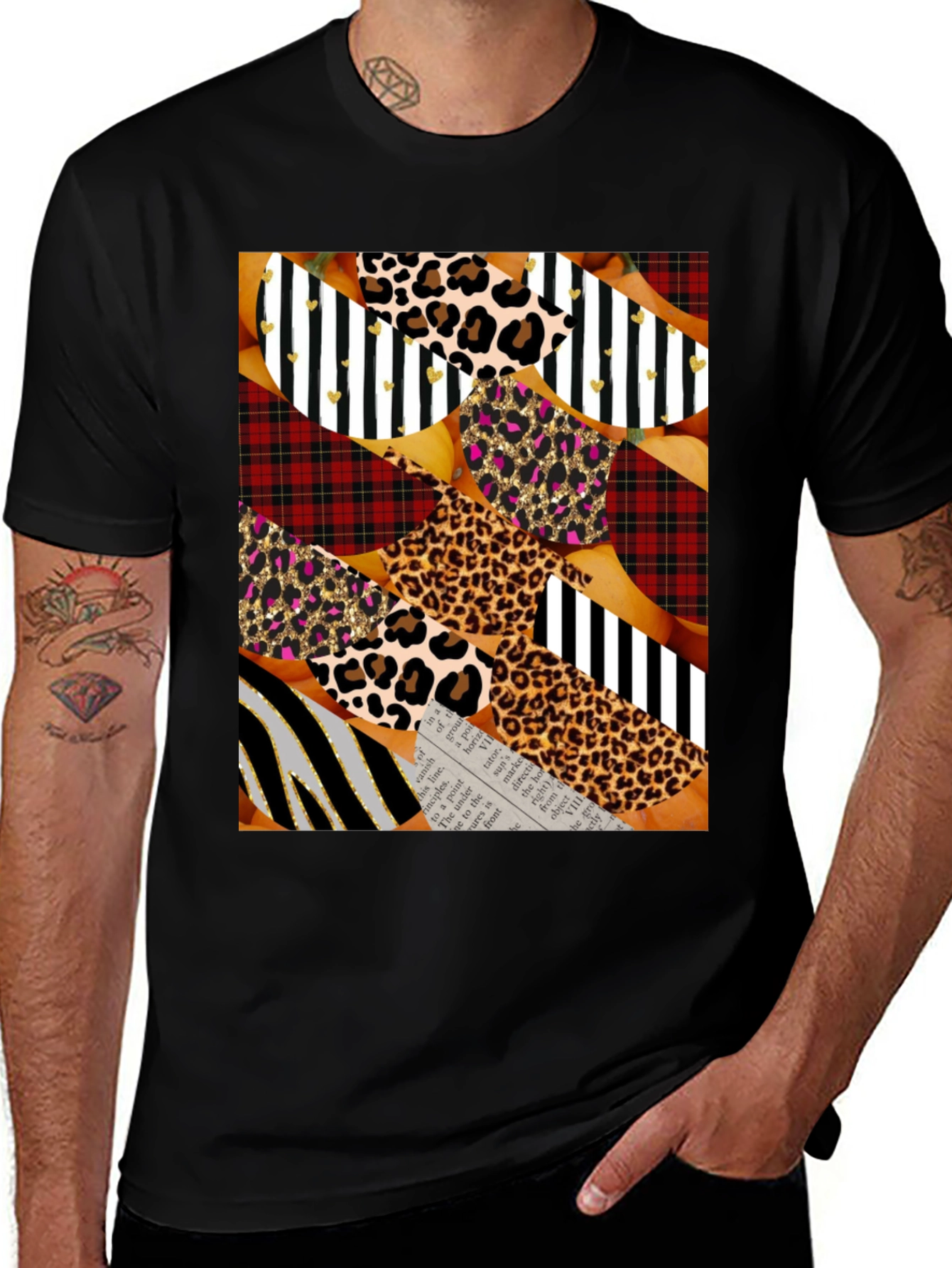 Abstract Patchwork Print Crew Neck T-Shirt