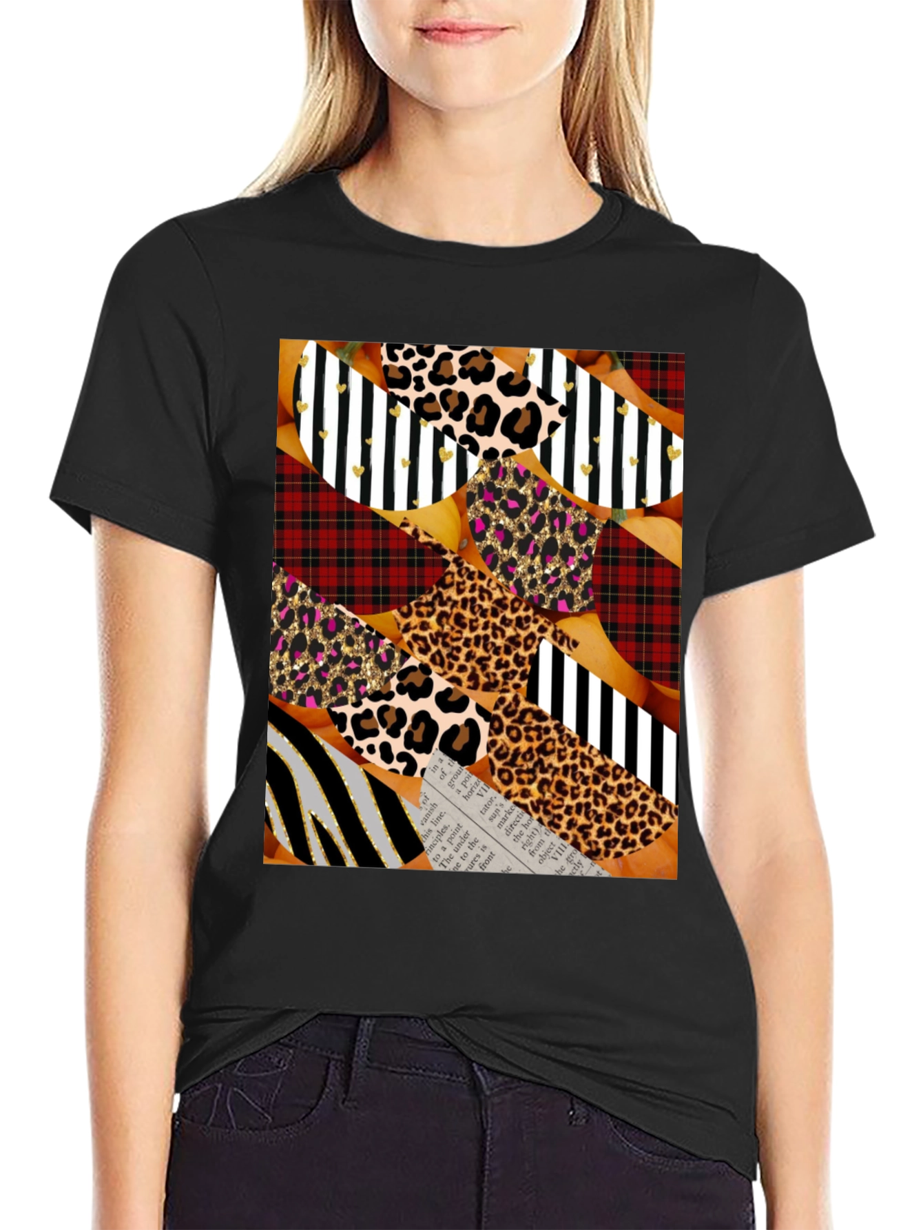 Abstract Patchwork Print Crew Neck T-Shirt