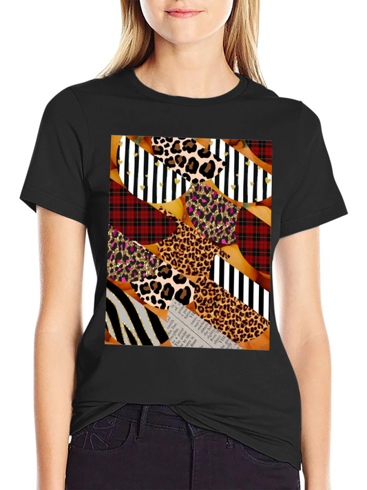 Abstract Patchwork Print Crew Neck T-Shirt