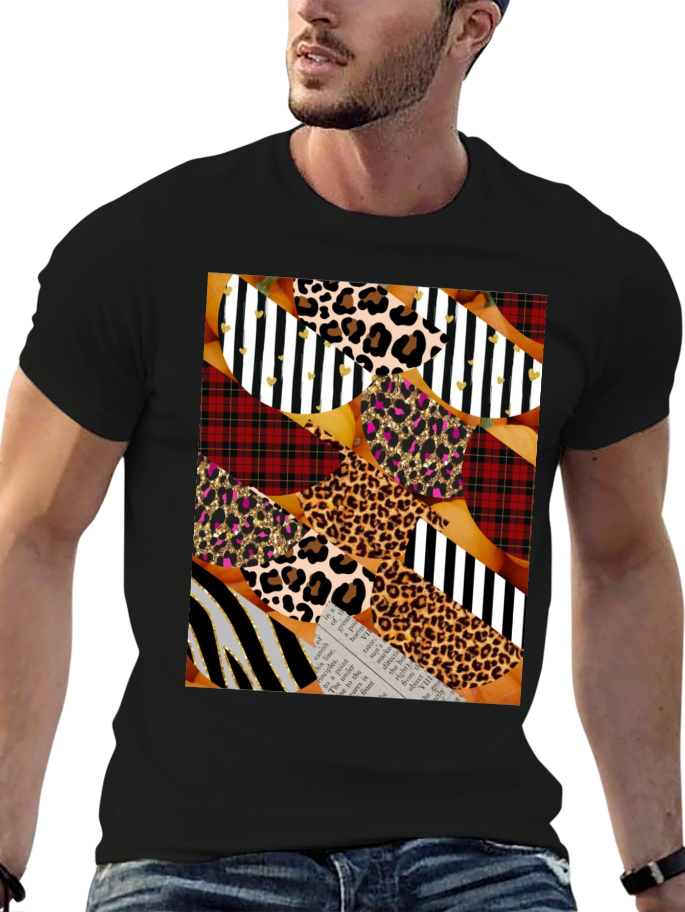 Abstract Patchwork Print Crew Neck T-Shirt
