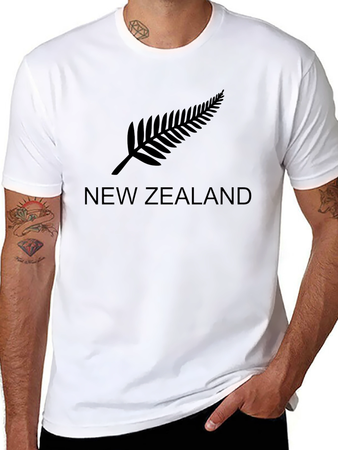 New Zealand Fern Print Black T-Shirt