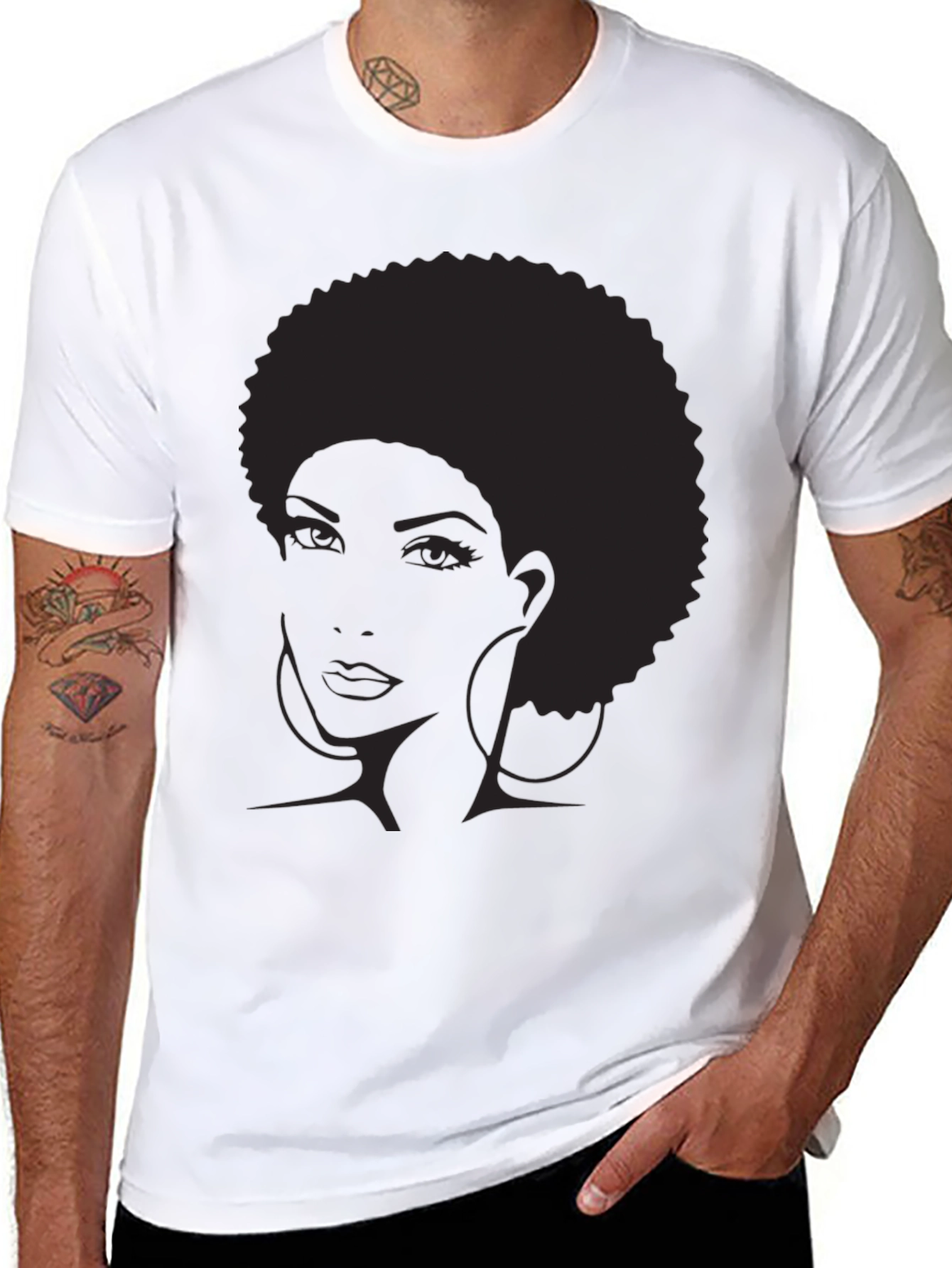 Afro Silhouette Graphic Tee - Black Cotton Blend