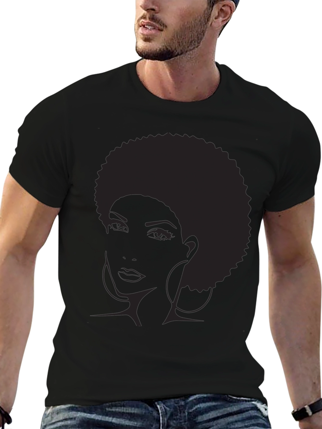 Afro Silhouette Graphic Tee - Black Cotton Blend
