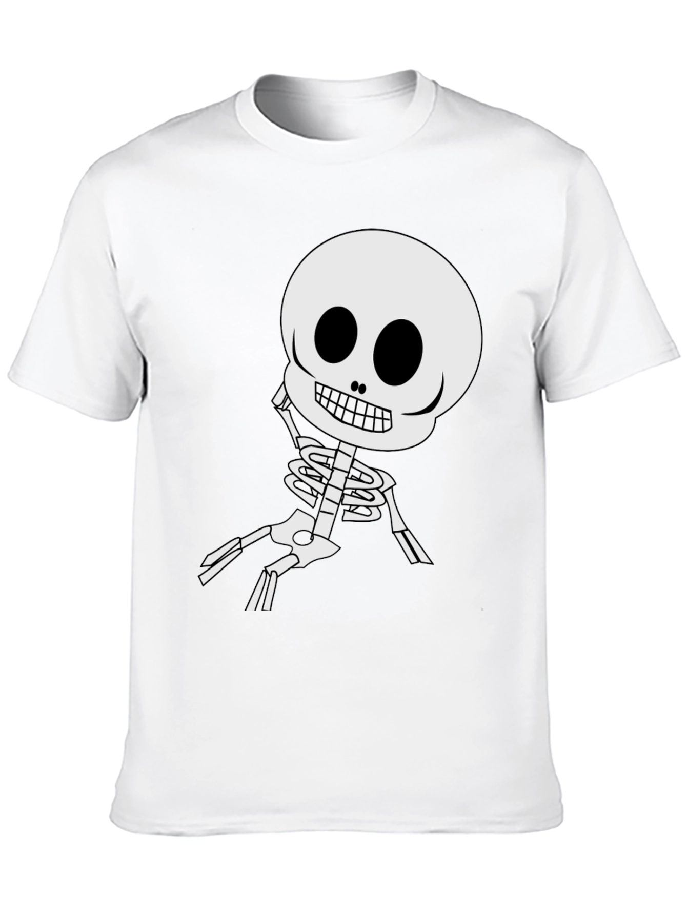 Cartoon Skeleton Graphic Tee - Black Cotton Blend