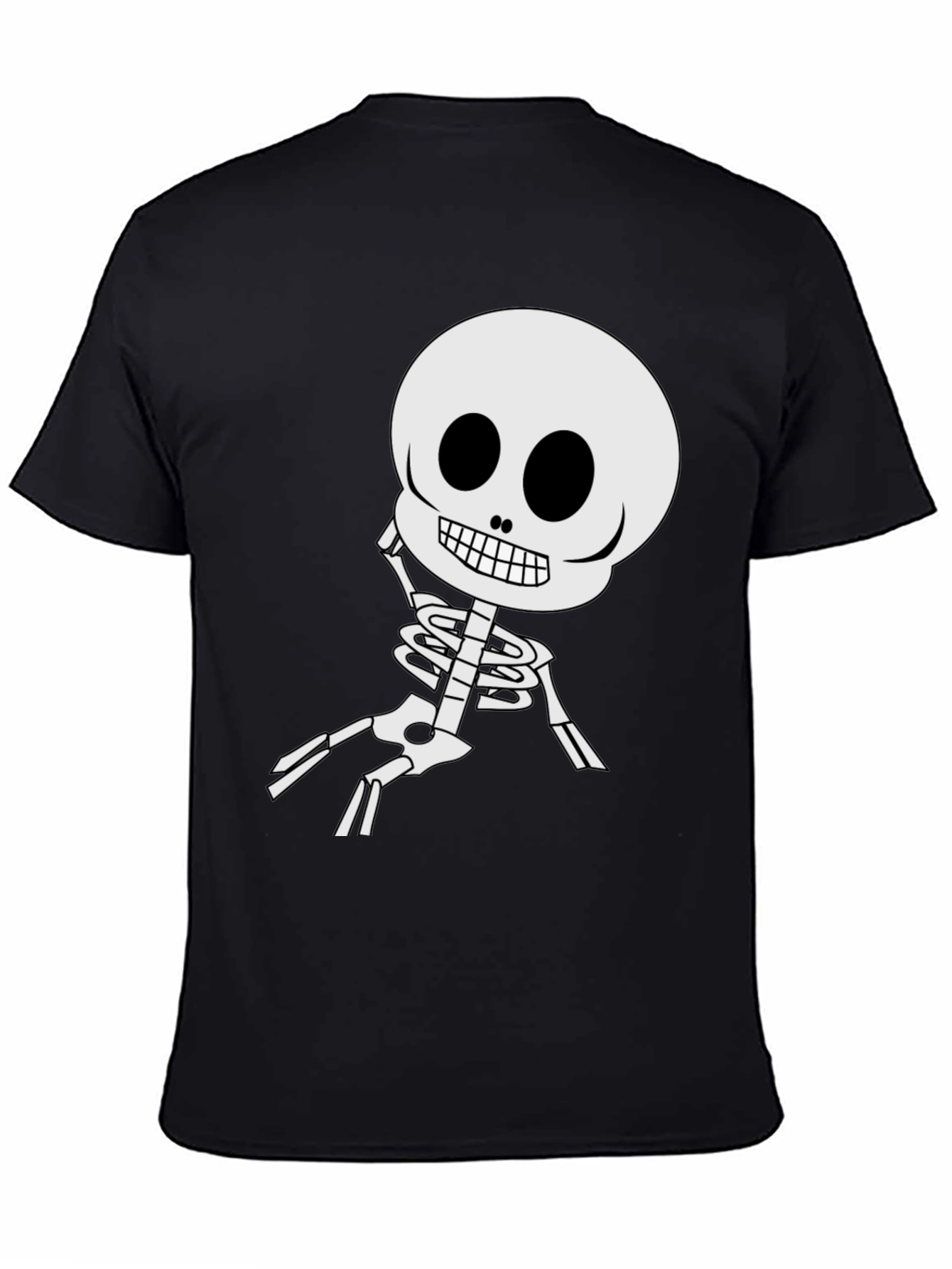 Cartoon Skeleton Graphic Tee - Black Cotton Blend