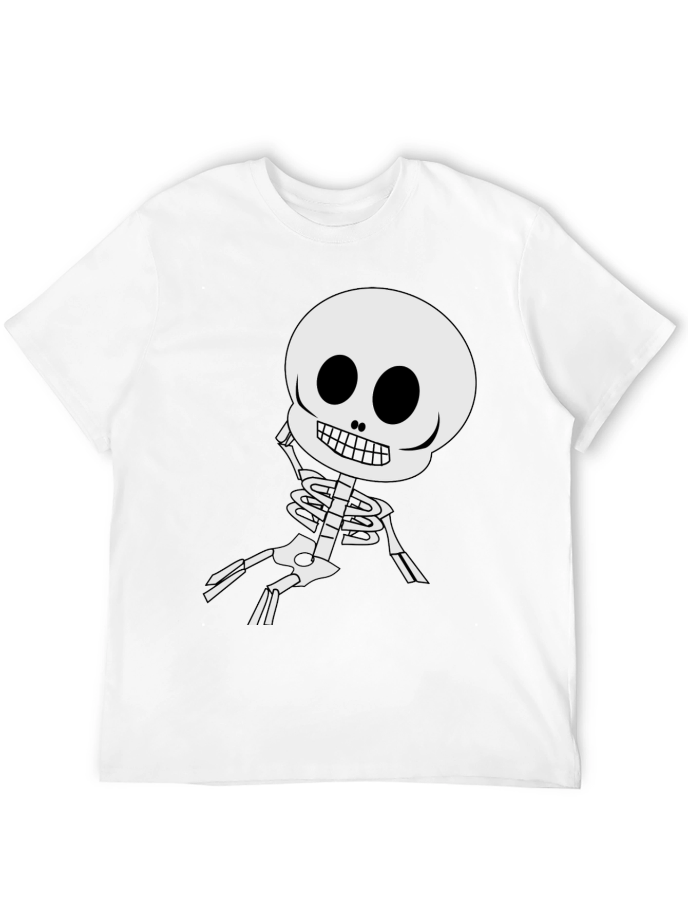 Cartoon Skeleton Graphic Tee - Black Cotton Blend