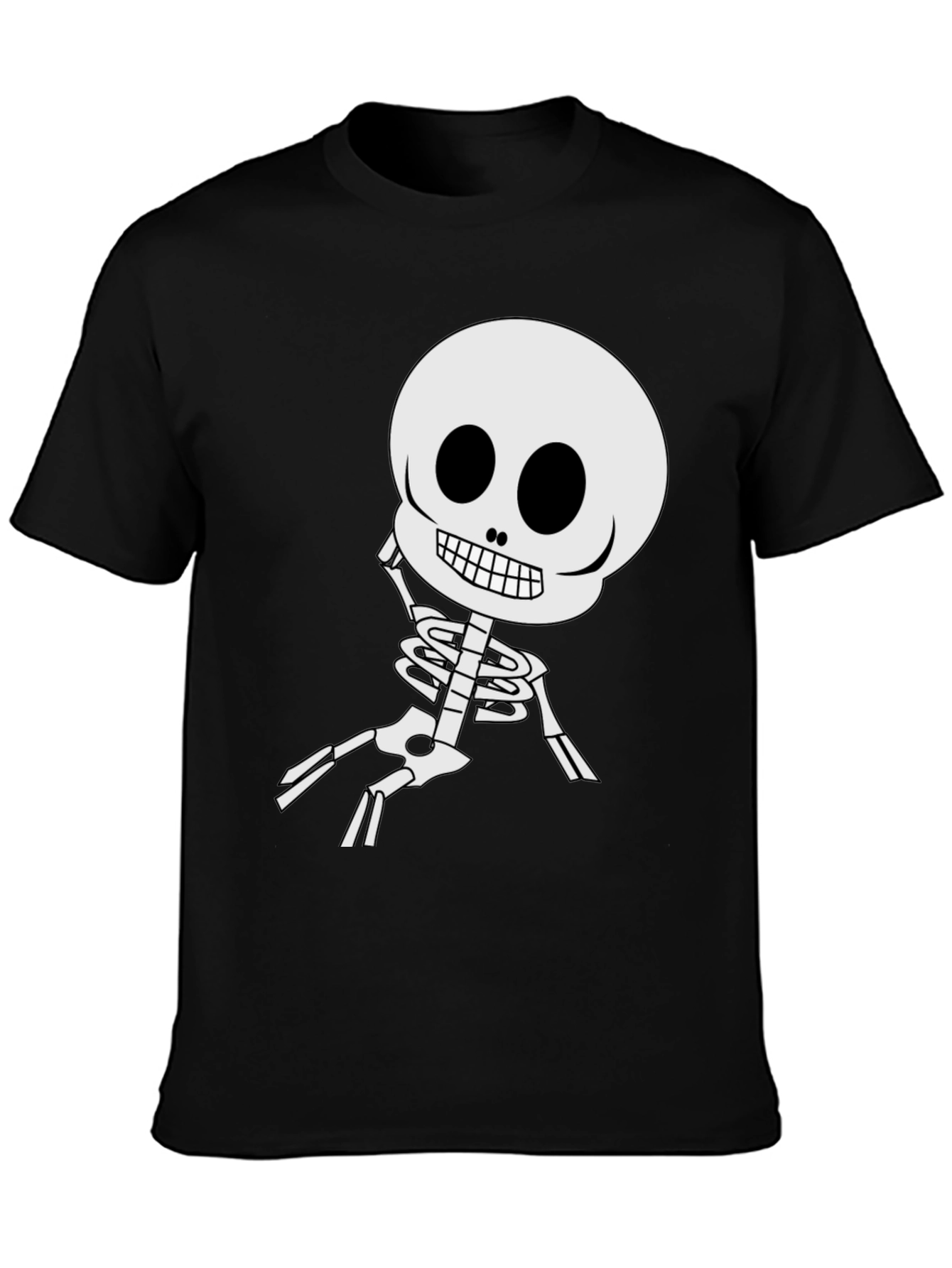 Cartoon Skeleton Graphic Tee - Black Cotton Blend