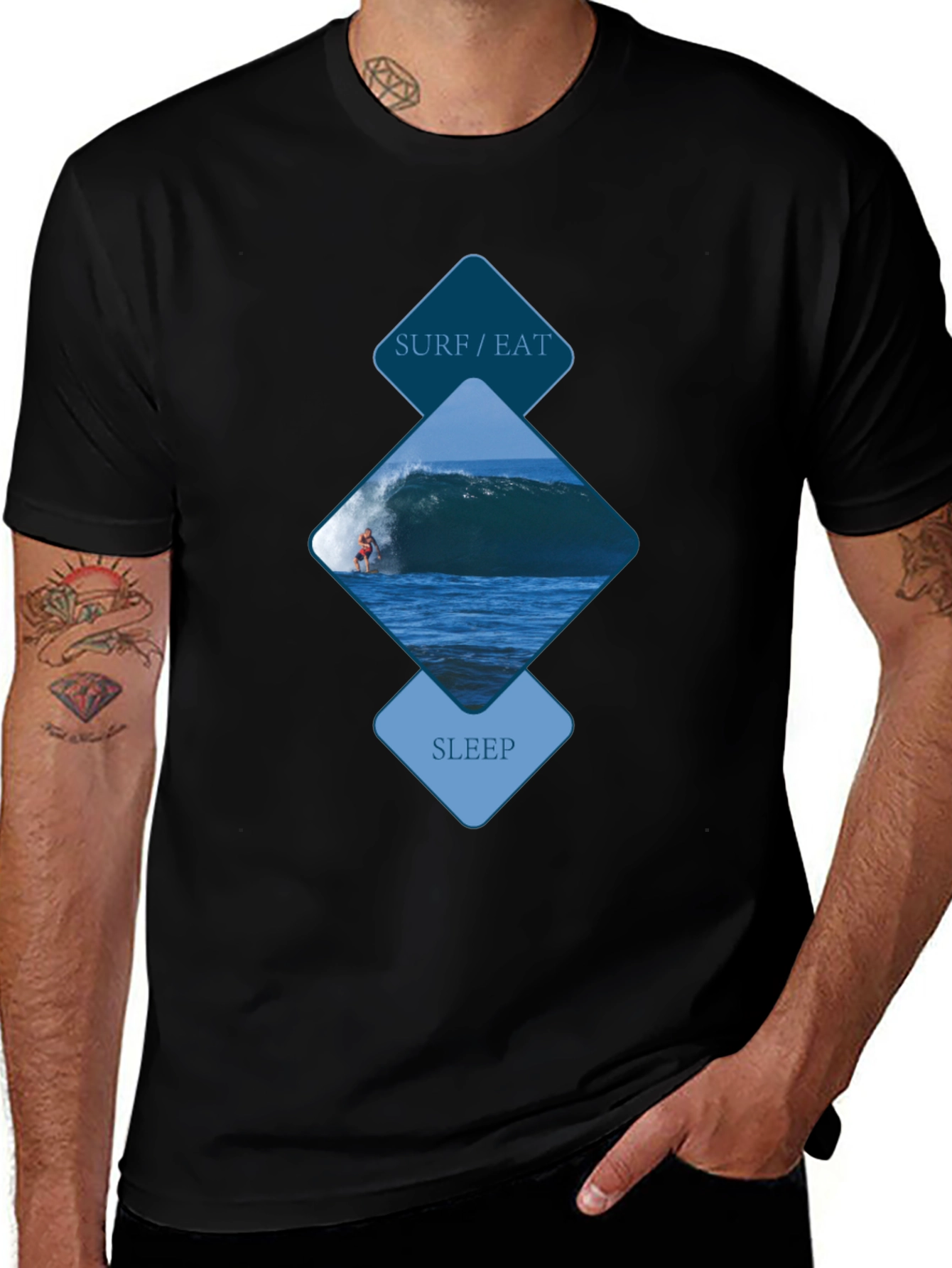 Surf/Eat/Sleep Graphic Tee - Black Cotton Shirt