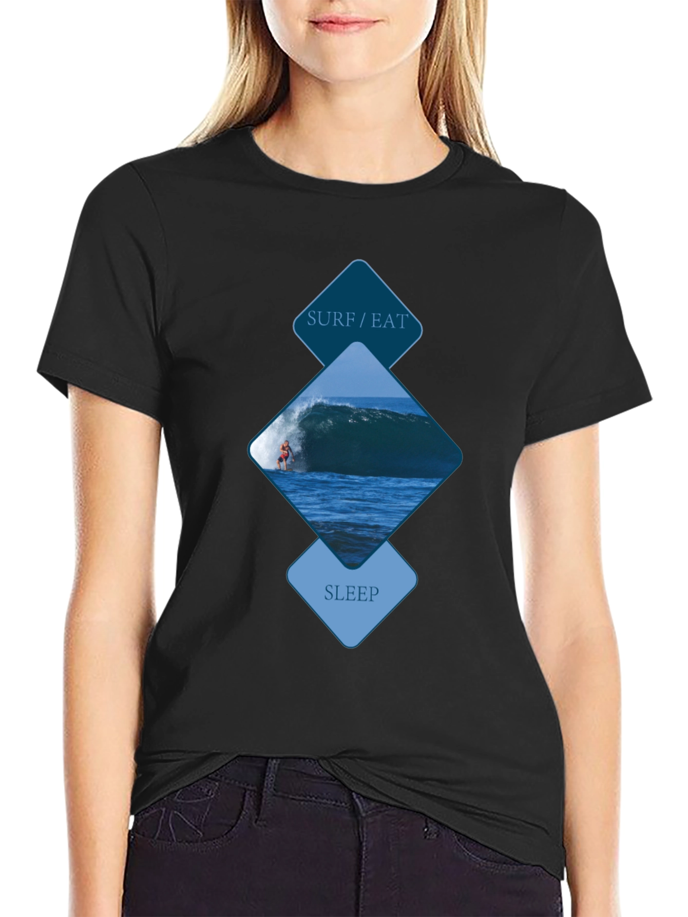 Surf/Eat/Sleep Graphic Tee - Black Cotton Shirt