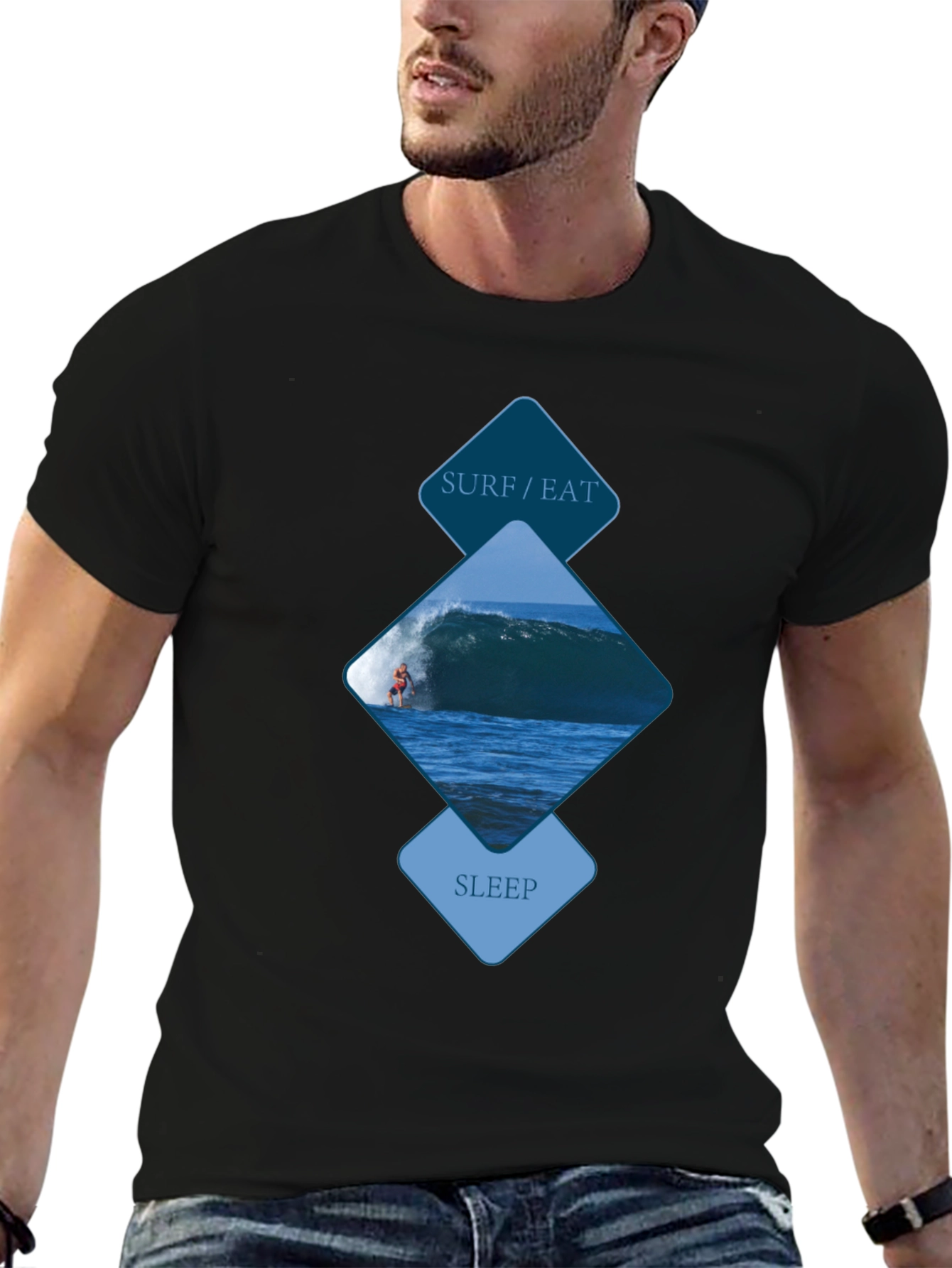 Surf/Eat/Sleep Graphic Tee - Black Cotton Shirt