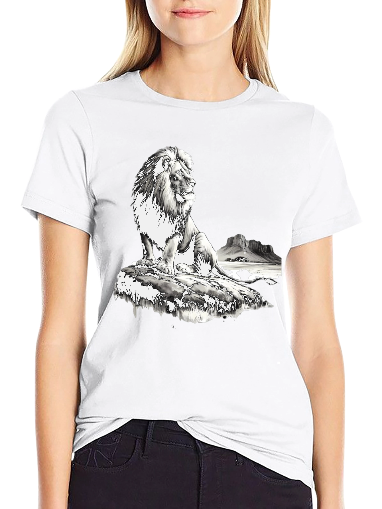 Lion Graphic Print T-Shirt - Black