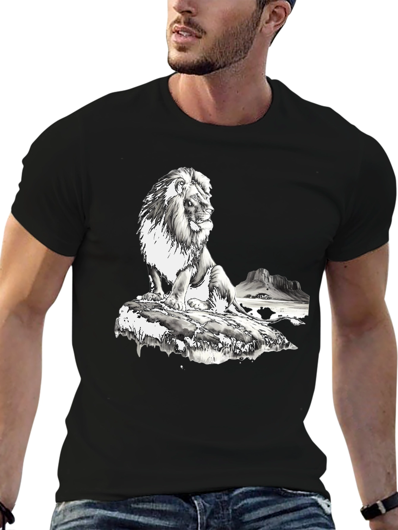Lion Graphic Print T-Shirt - Black