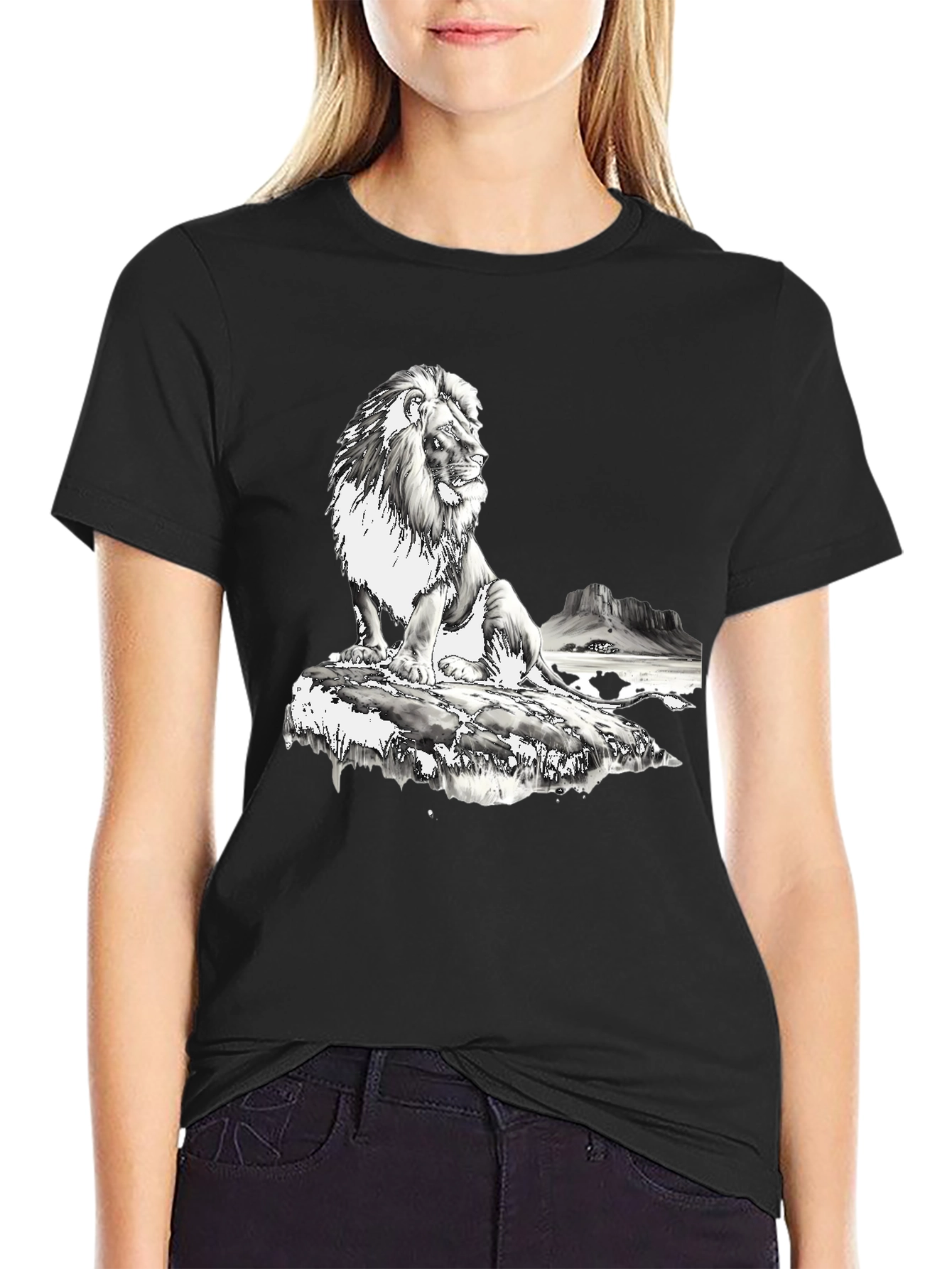 Lion Graphic Print T-Shirt - Black