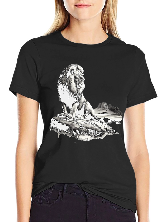 Lion Graphic Print T-Shirt - Black