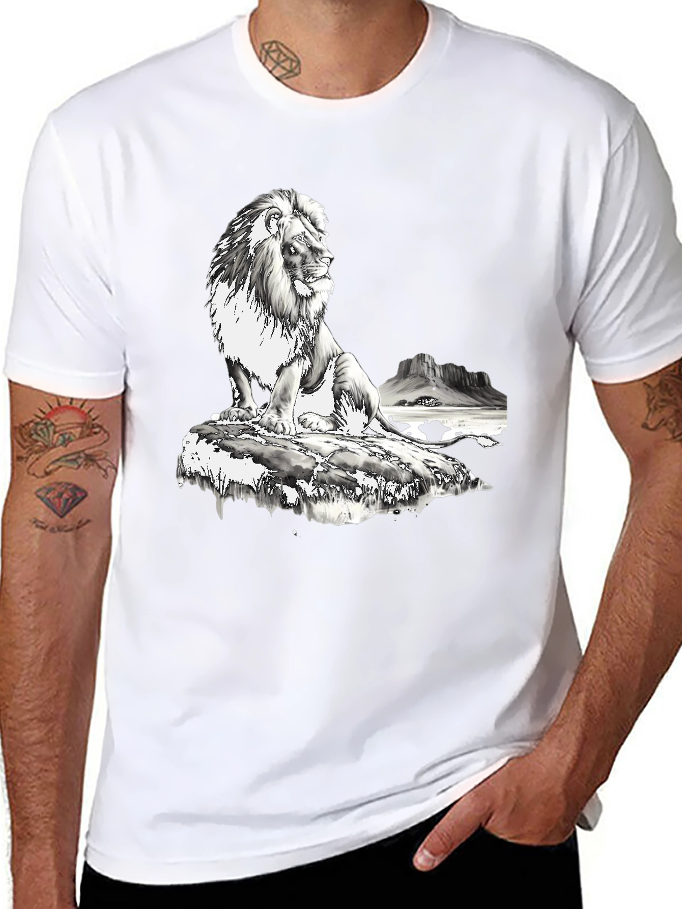 Lion Graphic Print T-Shirt - Black