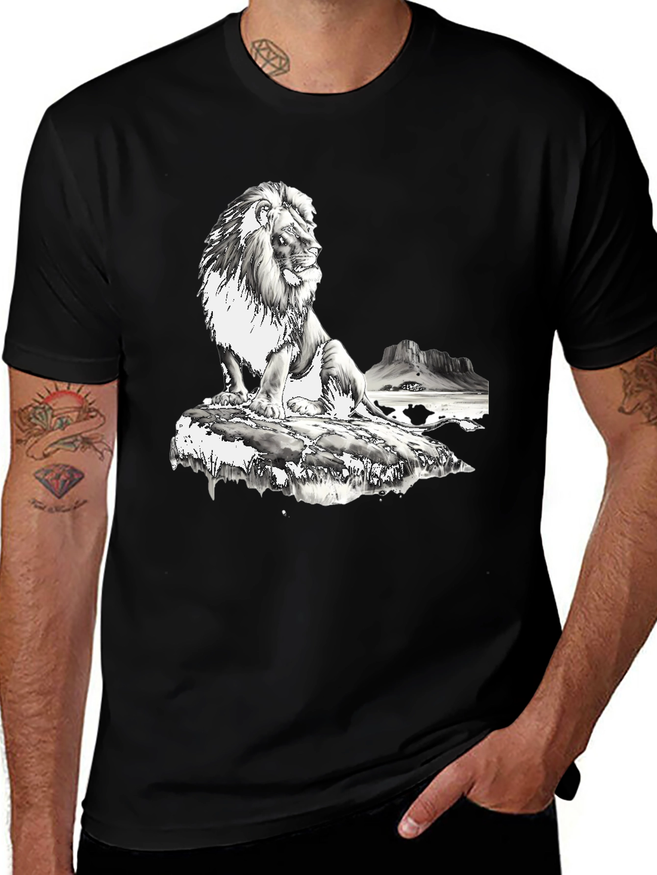 Lion Graphic Print T-Shirt - Black
