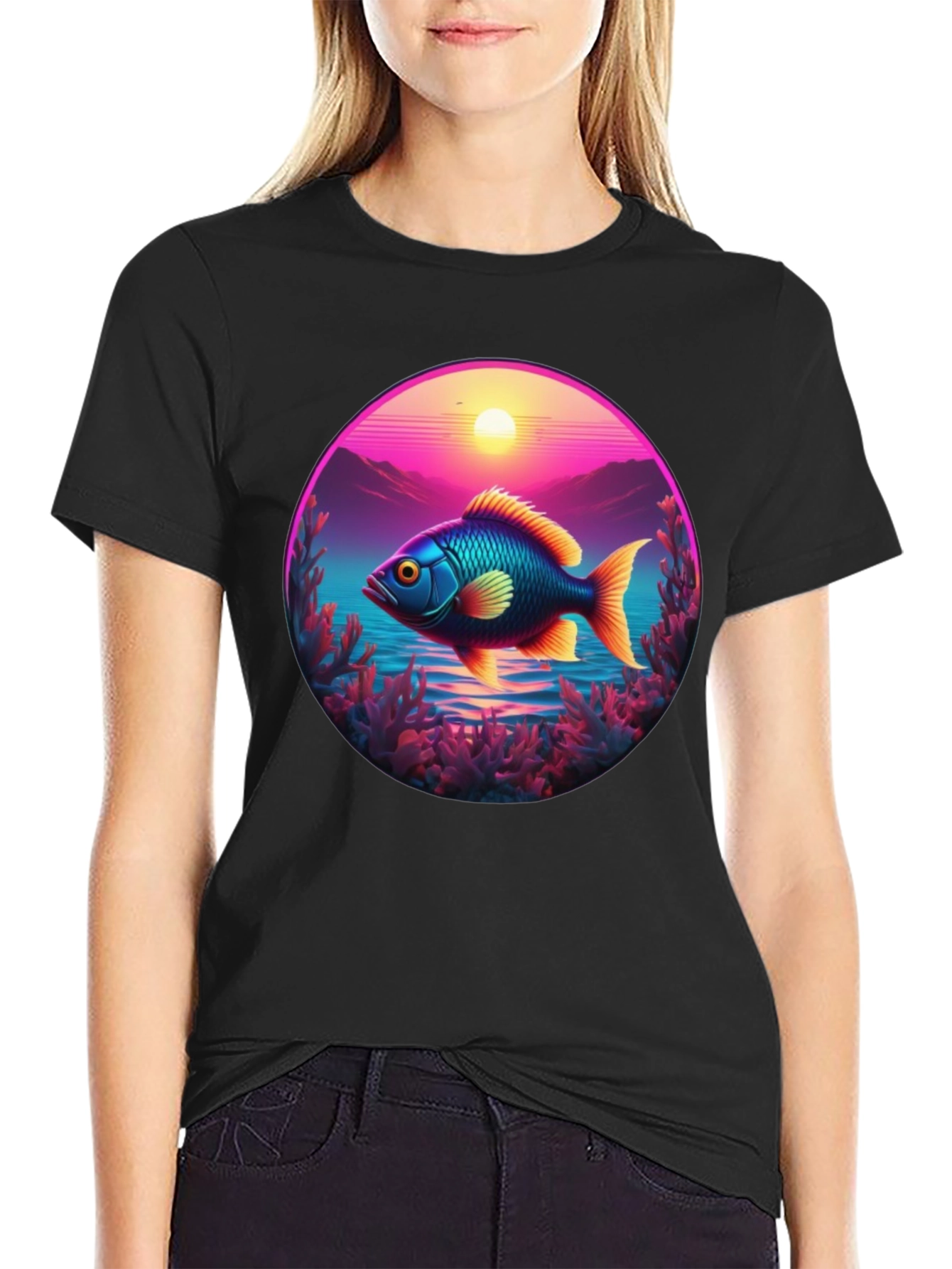 Retro Fish T-Shirt - Sunset Graphic Tee