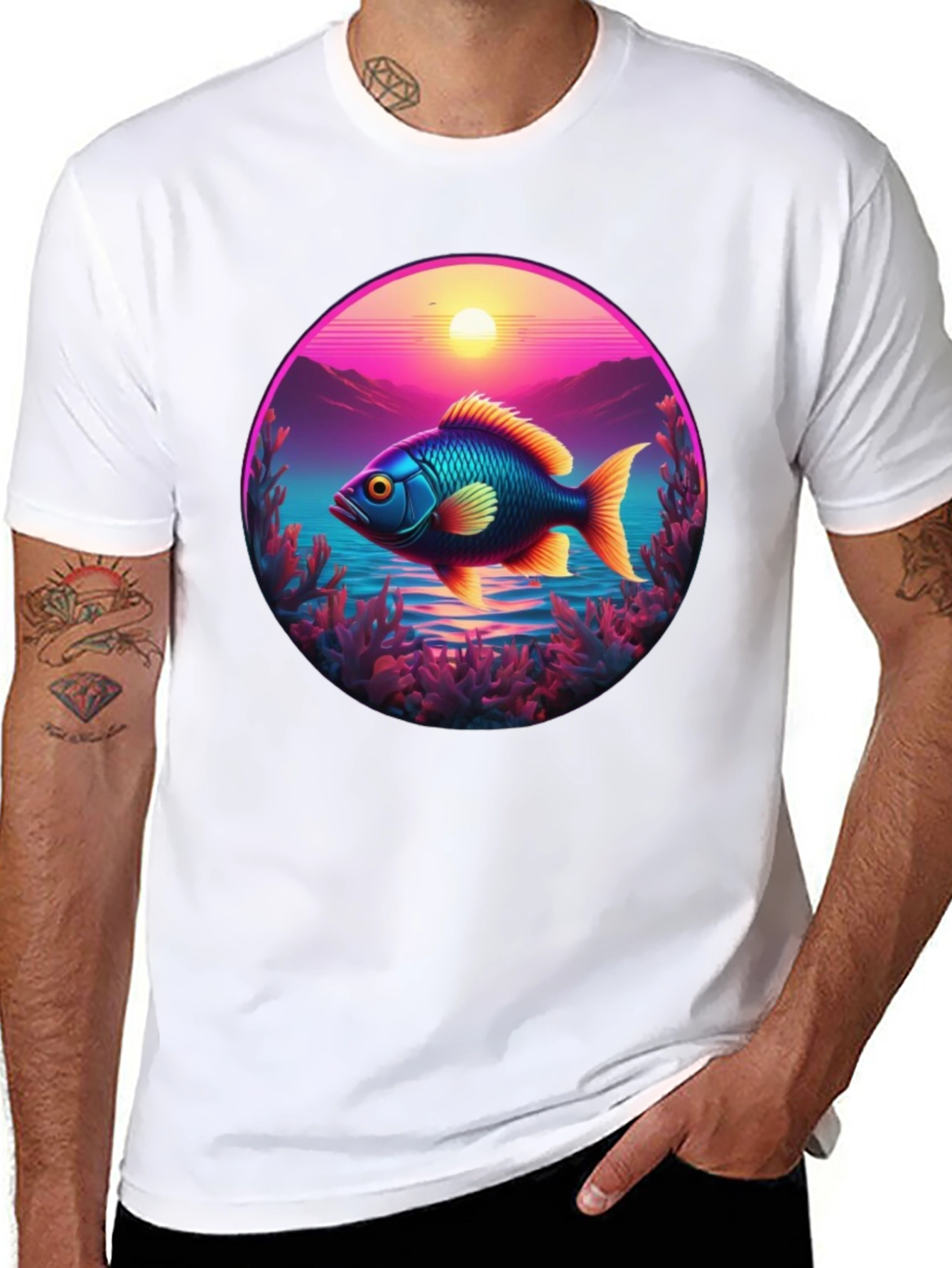 Retro Fish T-Shirt - Sunset Graphic Tee