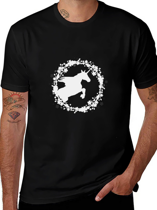 Unicorn Floral Graphic Tee - Black Cotton T-Shirt