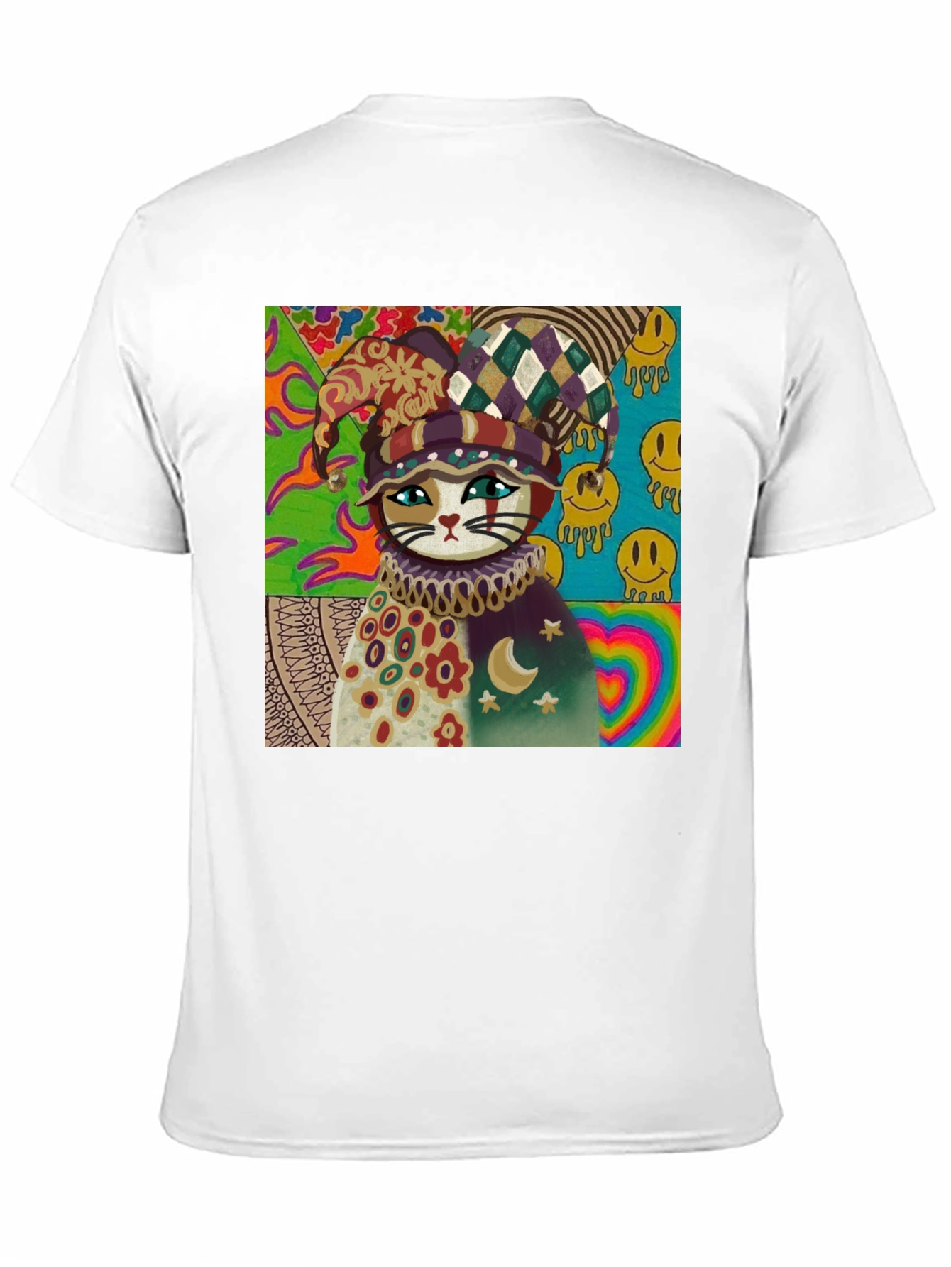 Psychedelic Cat Jester Graphic Tee - Unique Design