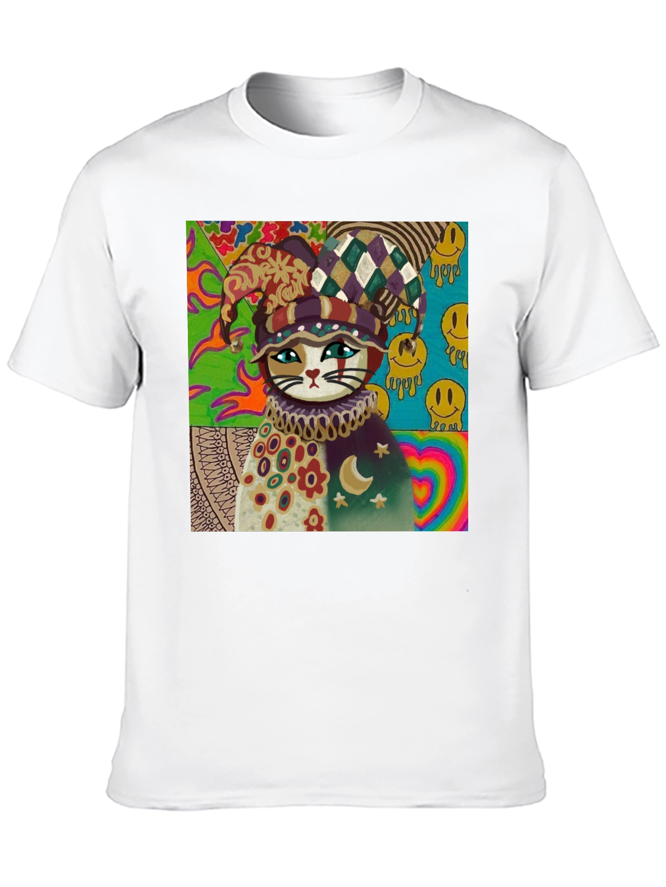 Psychedelic Cat Jester Graphic Tee - Unique Design