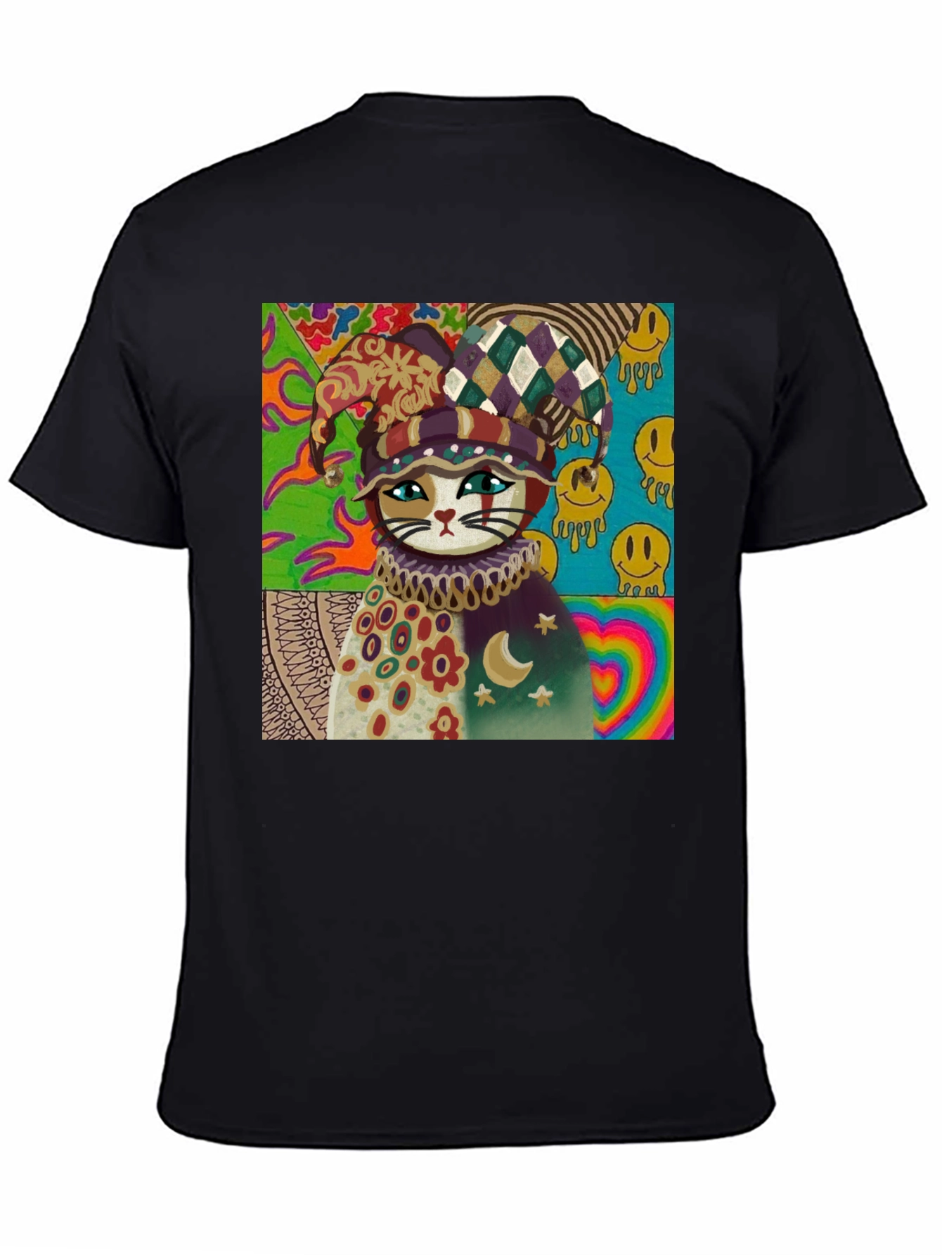 Psychedelic Cat Jester Graphic Tee - Unique Design