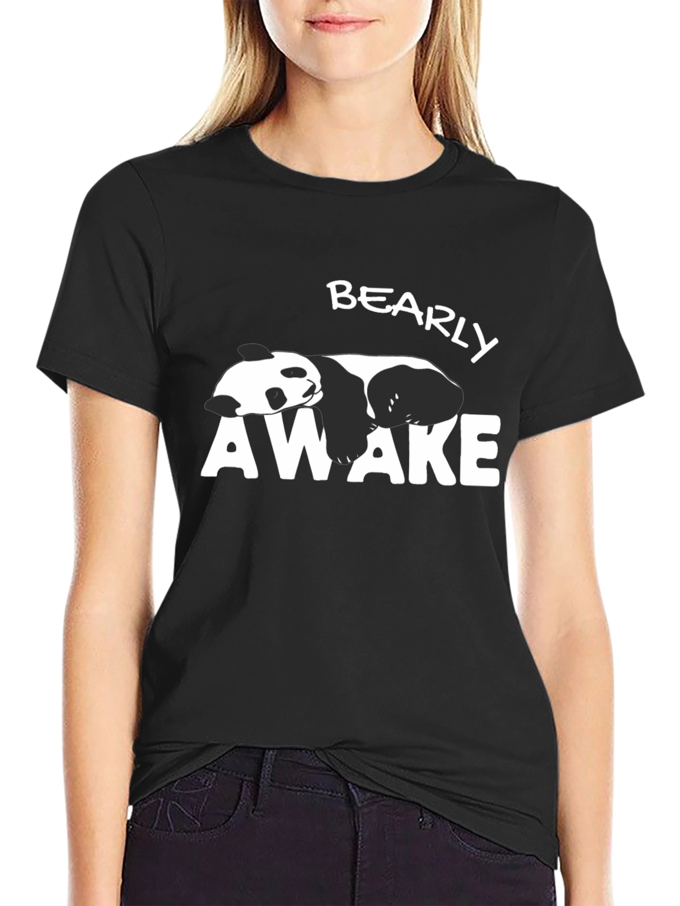 Bearly Awake Panda Graphic T-Shirt - Black