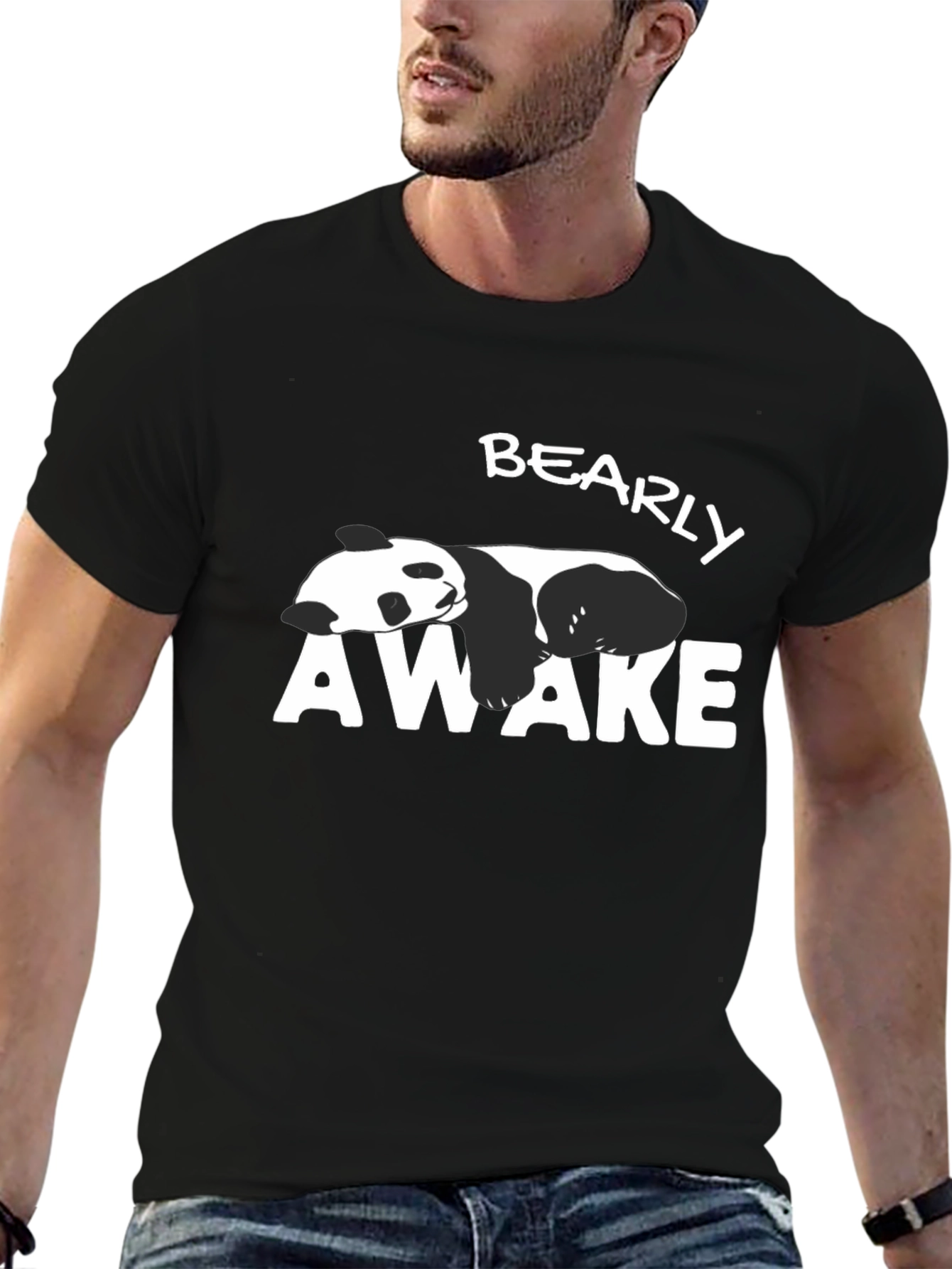 Bearly Awake Panda Graphic T-Shirt - Black