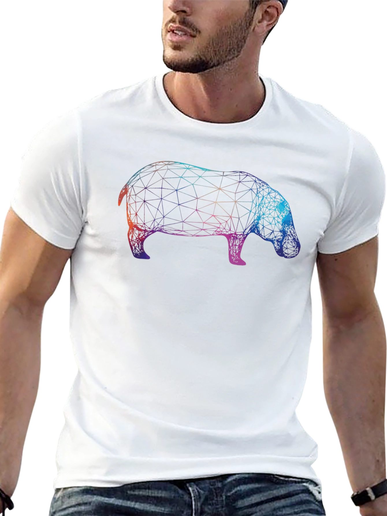 Geometric Hippo Graphic T-Shirt