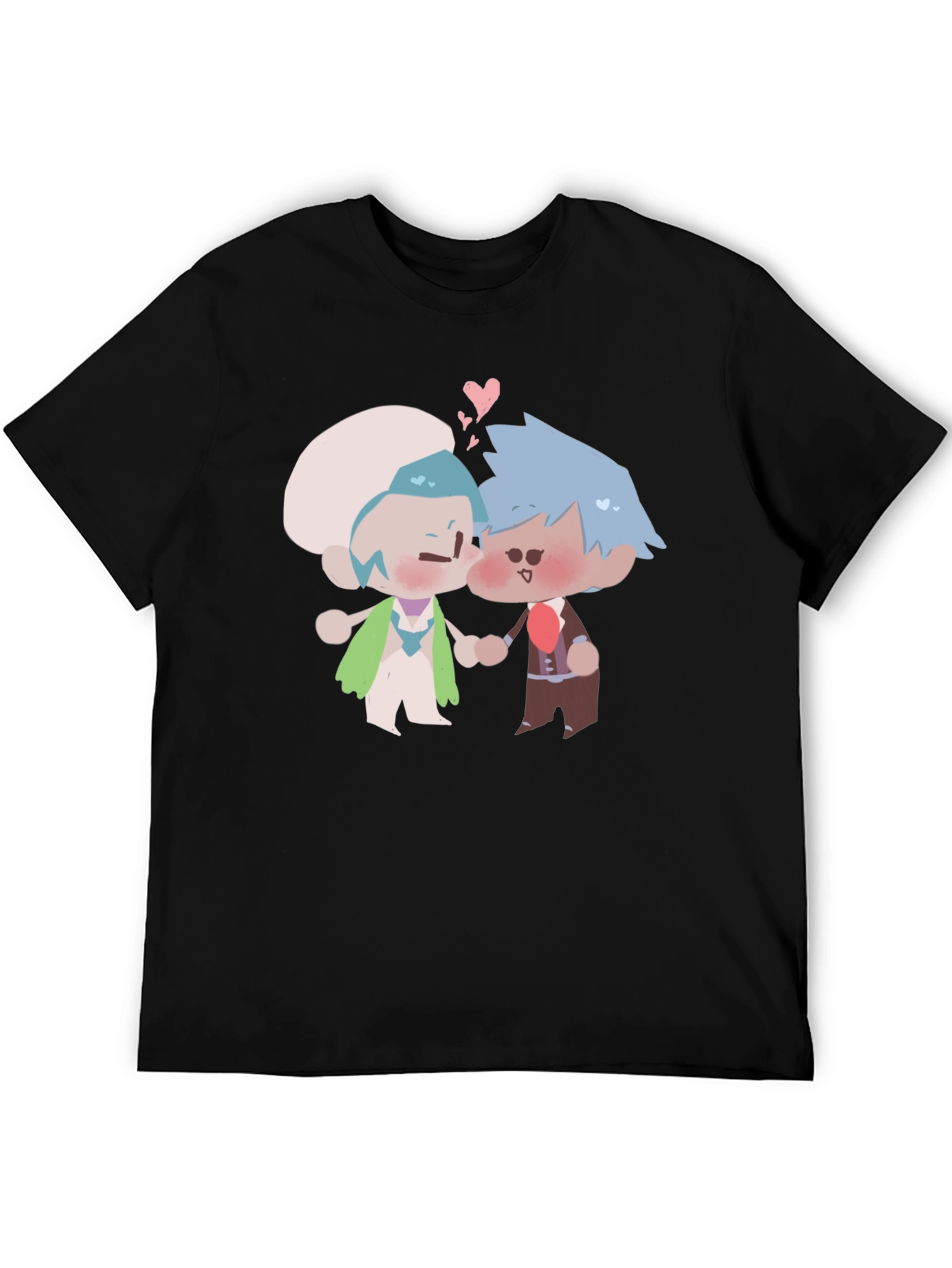 Cute Kissing Cartoon Couple Black T-Shirt