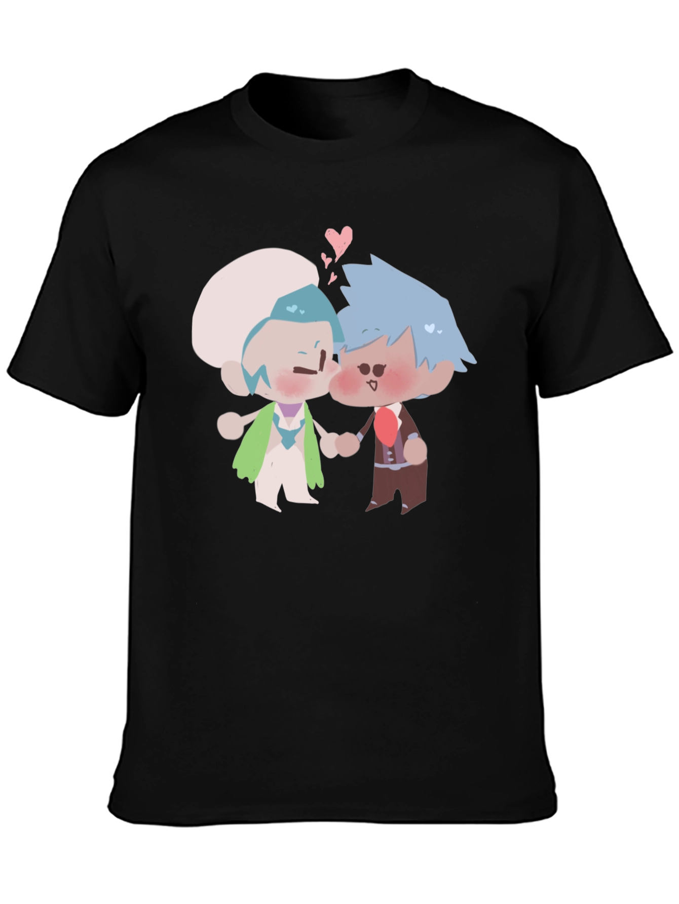 Cute Kissing Cartoon Couple Black T-Shirt