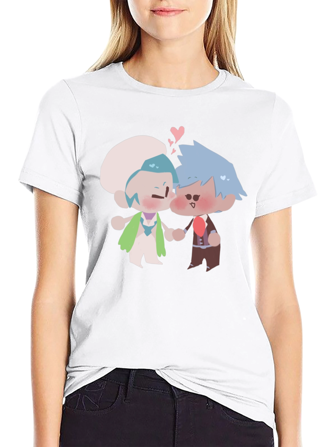 Cute Kissing Cartoon Couple Black T-Shirt