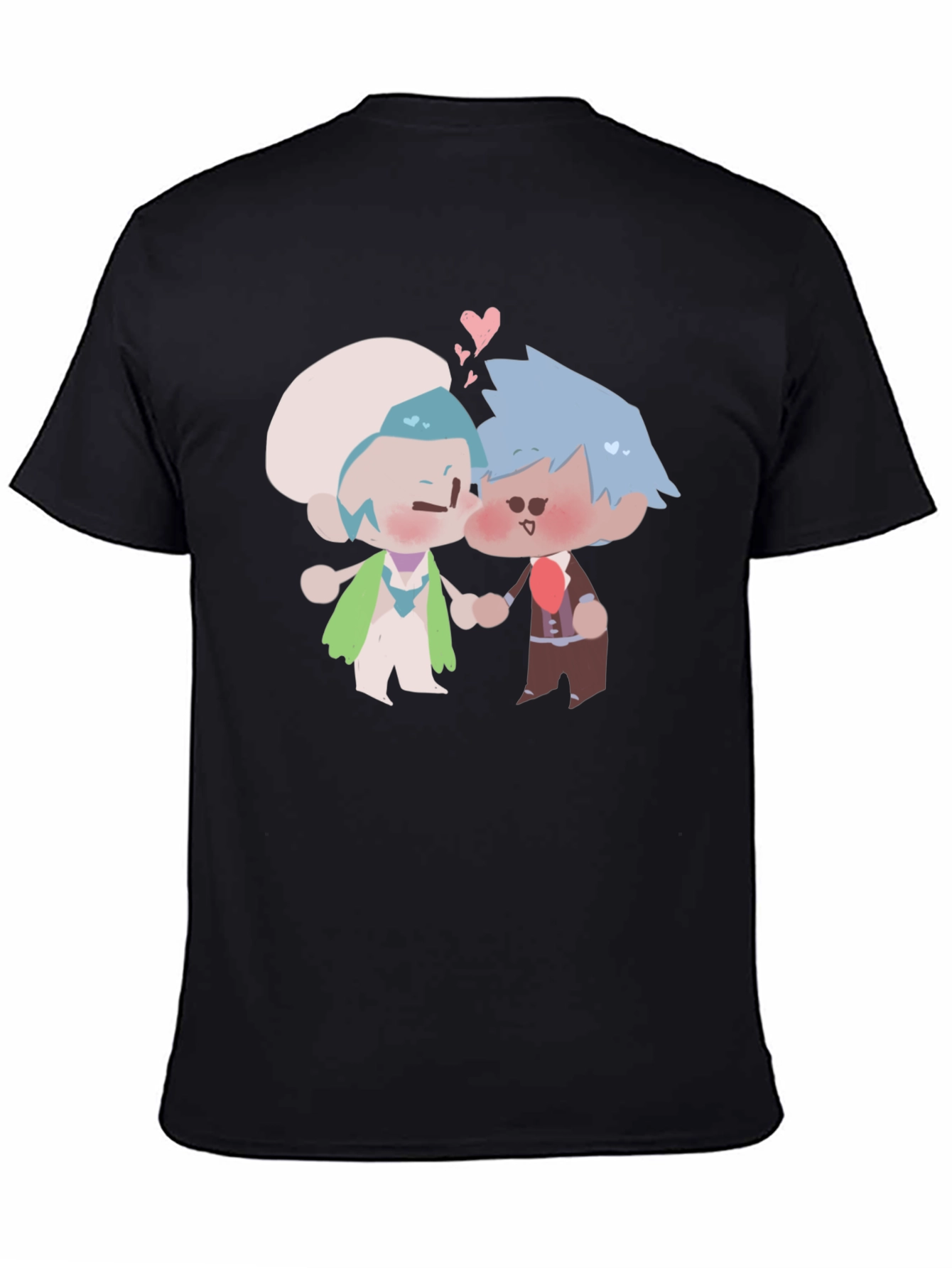 Cute Kissing Cartoon Couple Black T-Shirt