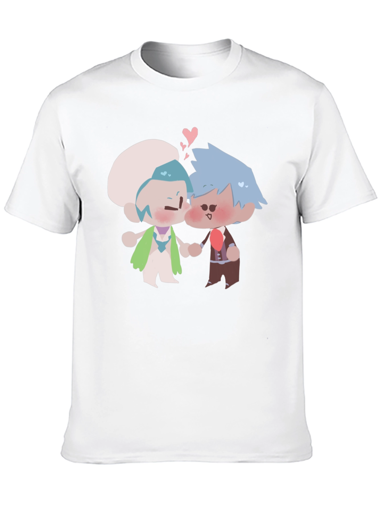 Cute Kissing Cartoon Couple Black T-Shirt