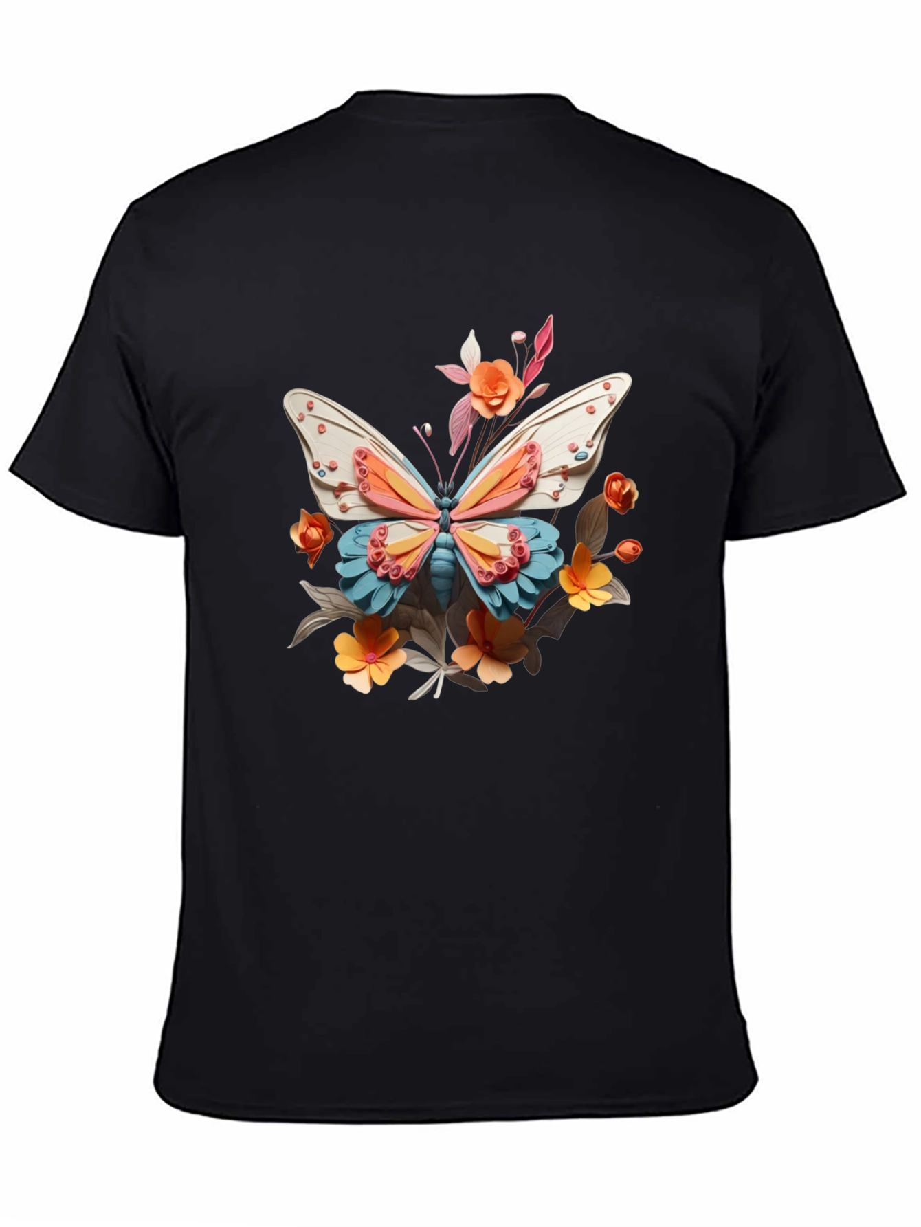 Butterfly Floral Graphic Black T-Shirt