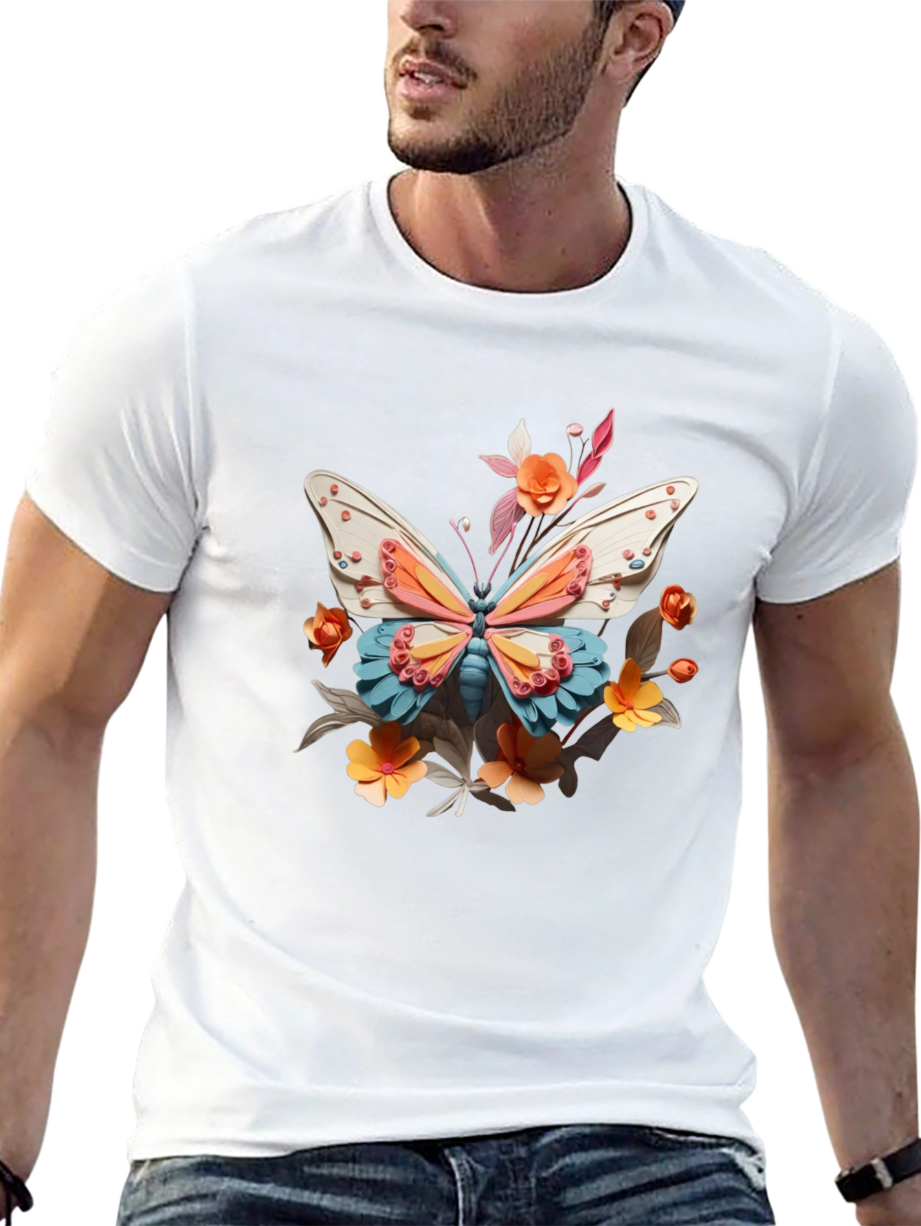 Butterfly Floral Graphic Black T-Shirt