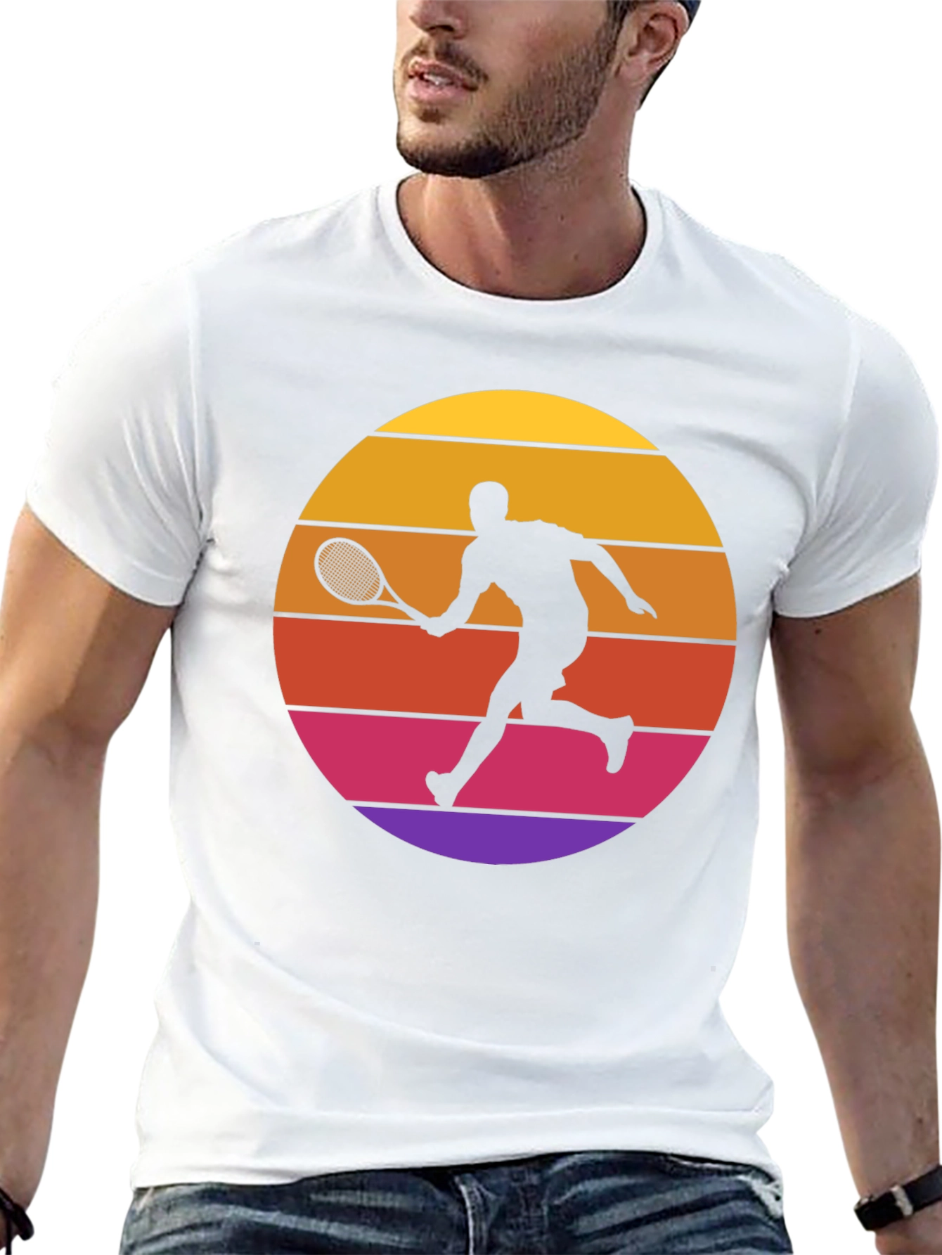 Retro Tennis Player Sunset Graphic T-Shirt