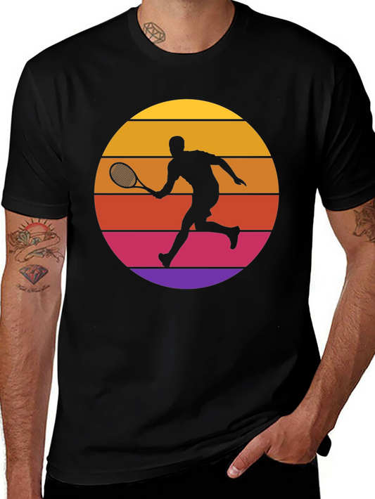 Retro Tennis Player Sunset Graphic T-Shirt