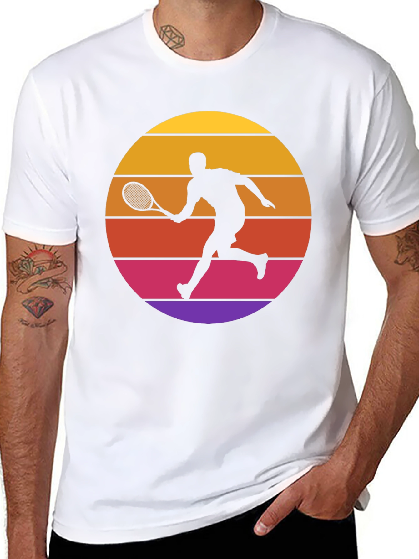 Retro Tennis Player Sunset Graphic T-Shirt