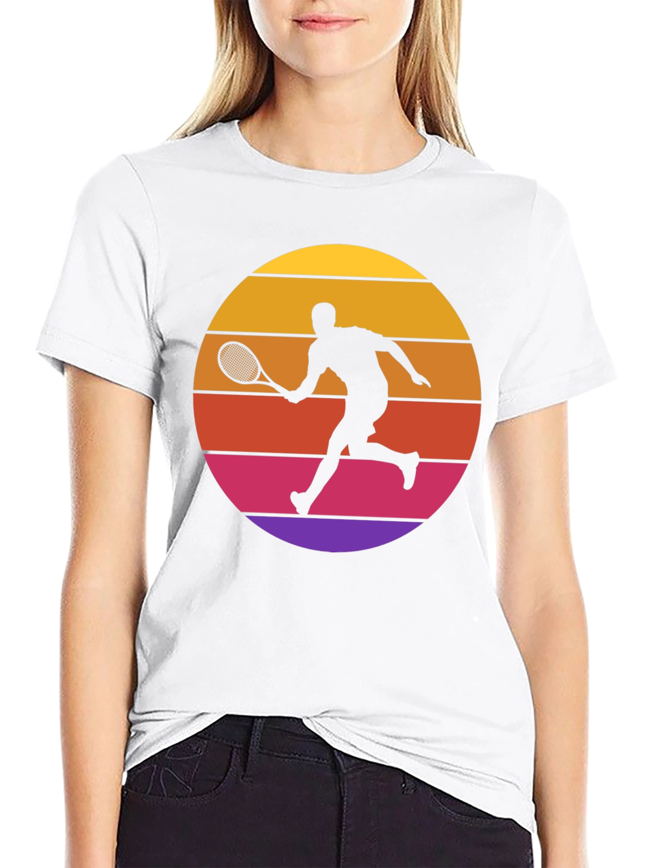Retro Tennis Player Sunset Graphic T-Shirt