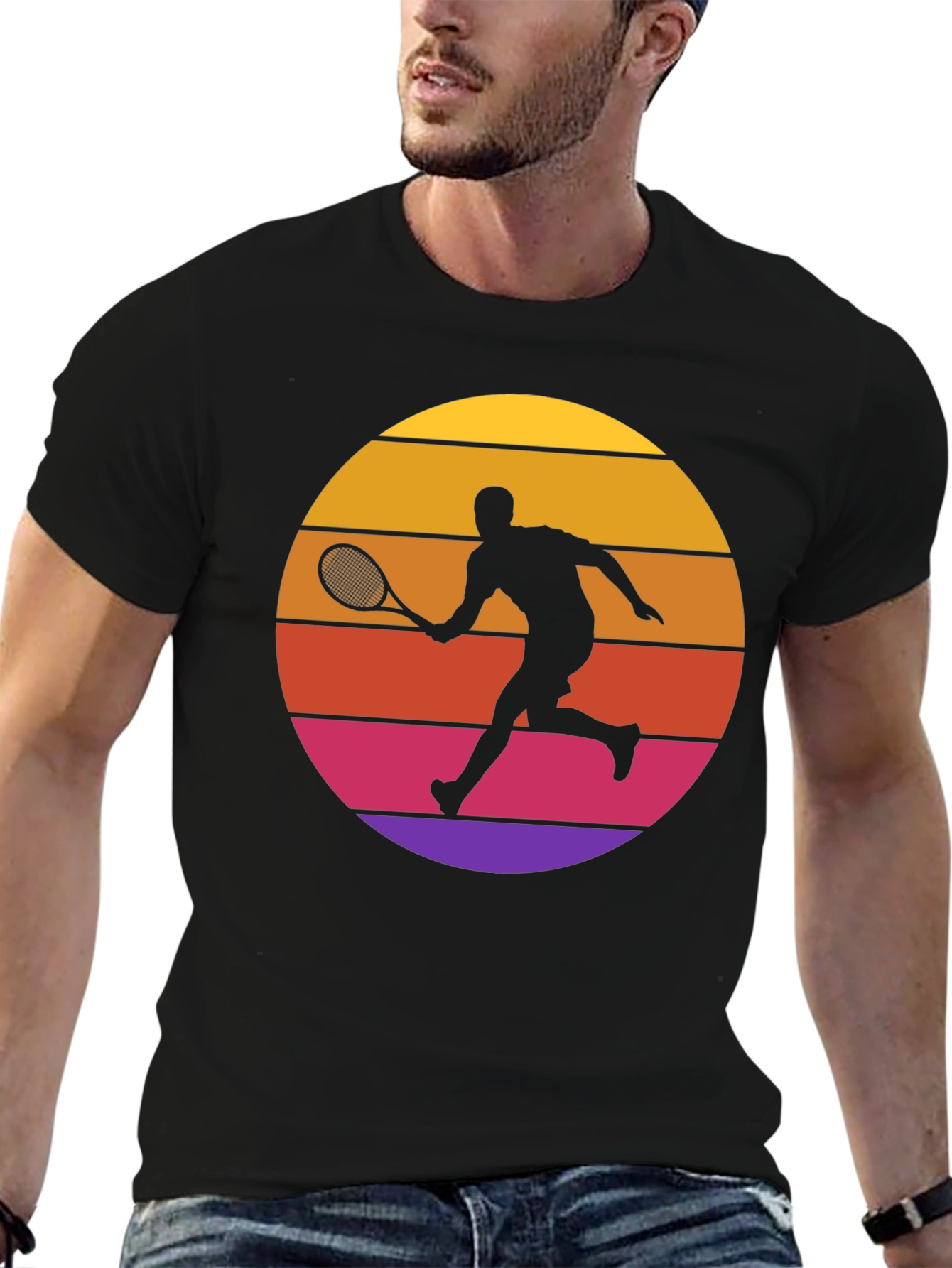 Retro Tennis Player Sunset Graphic T-Shirt